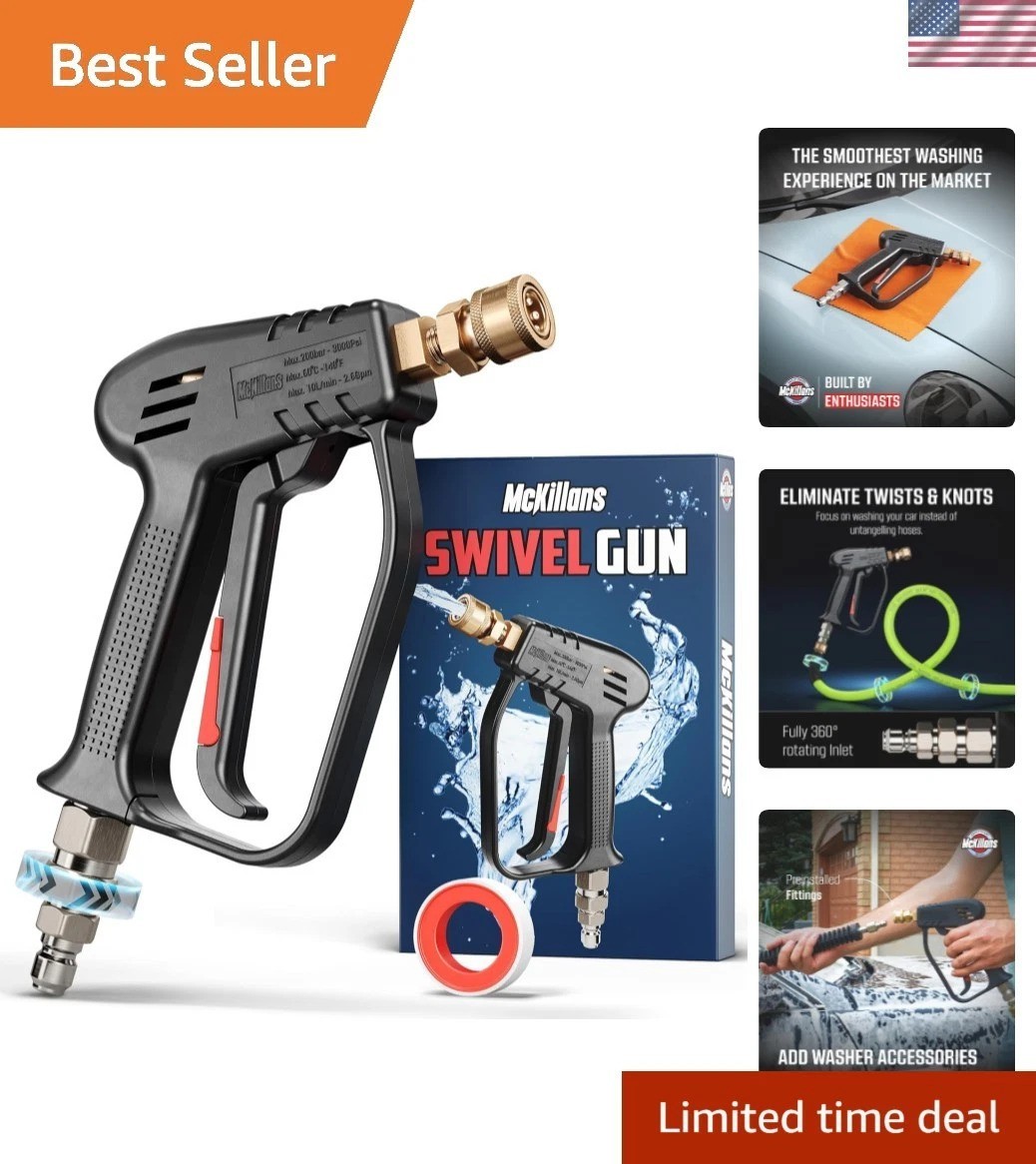 Short Pressure Washer Gun with Swivel – High Pressure Water Handle with 3/8″ …