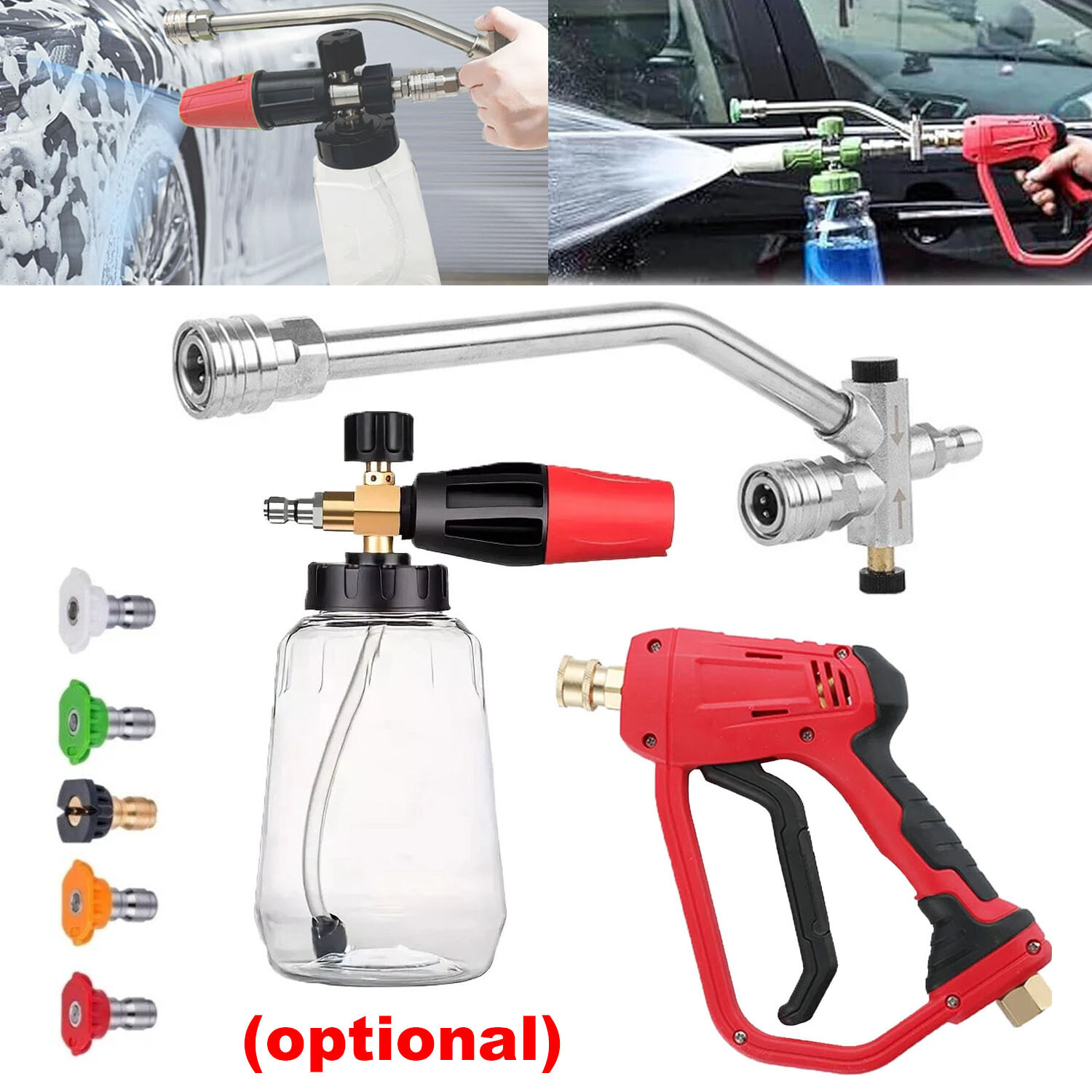 Foam Cannon Dual Connector Pressure Washer Foam Blaster 1/4″ 4000 PSI 5 Nozzles
