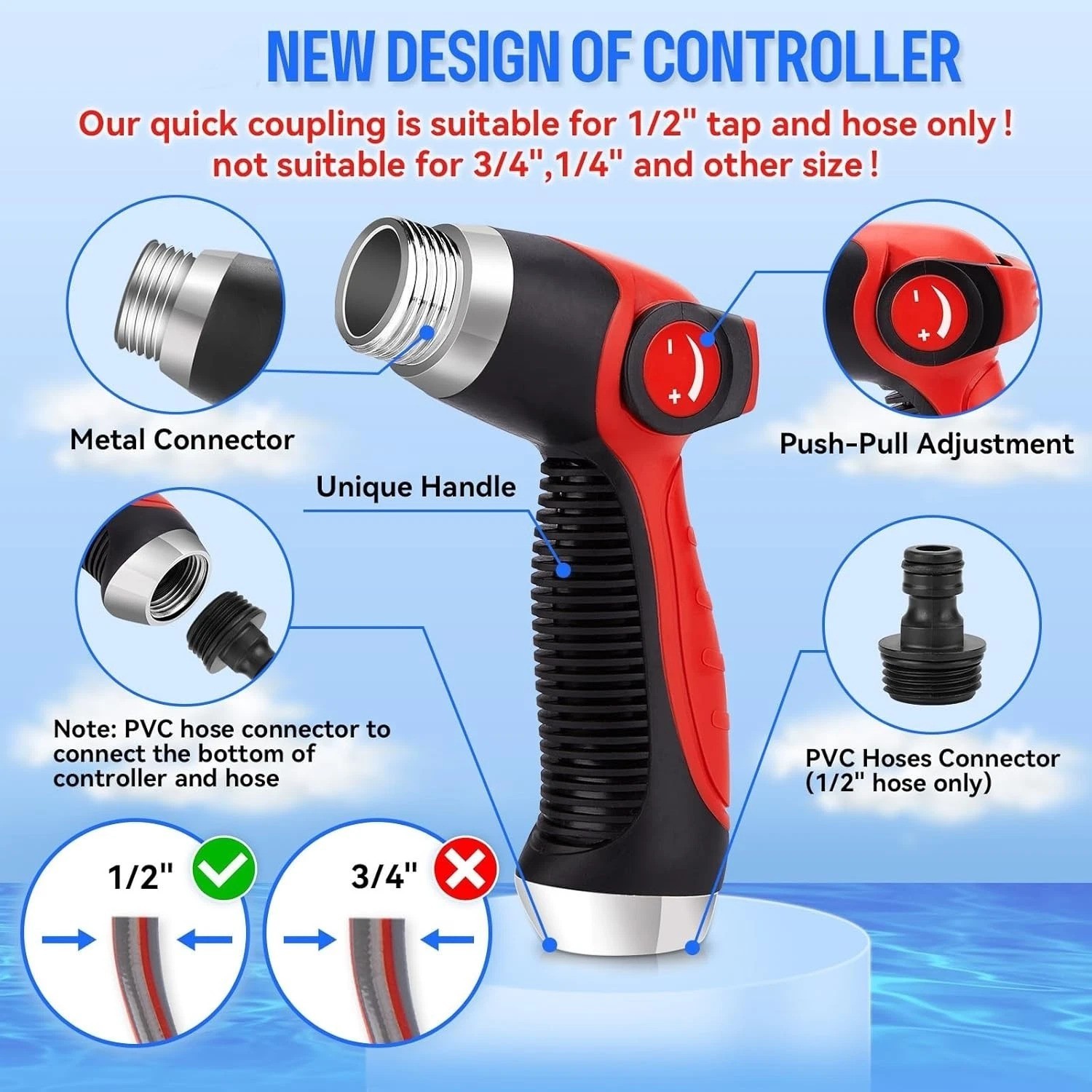 16 in 1 Car Wash Foam Gun Hose Sprayer Adjustable 2.5-6 Bar Nozzles