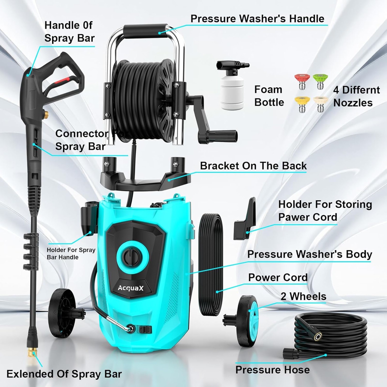 Electric Pressure Washer with Hose Reel 4300PSI 2.8GPM Power Washer Blue