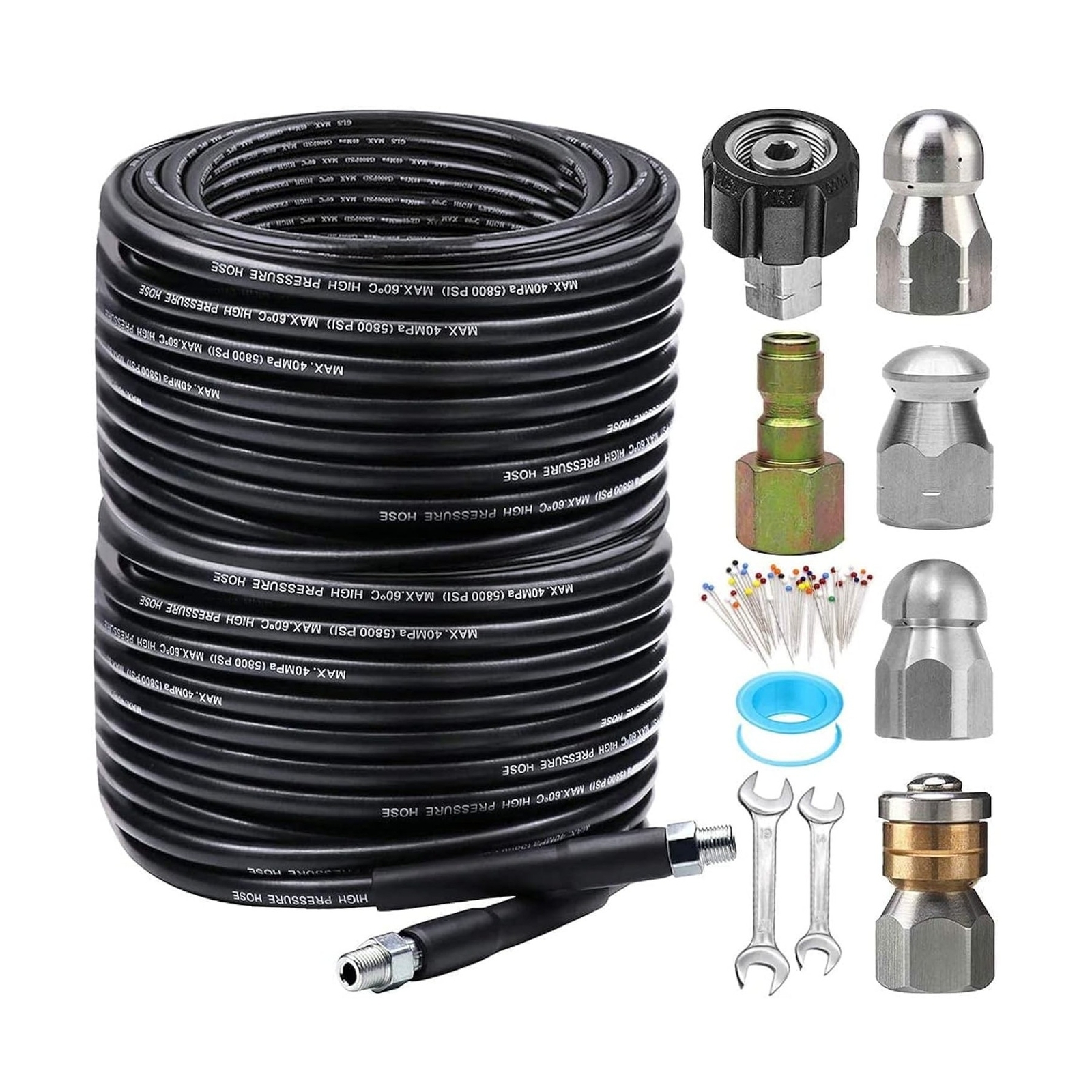 200FT Sewer Jetter Kit for Pressure Washer, 5800PSI Drain Cleaner Hose 1/4 In…
