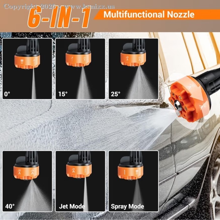 Cordless High Pressure Washer with Brushless Motor 2 * 4.0Ah Battery 6-in-1 Nozz