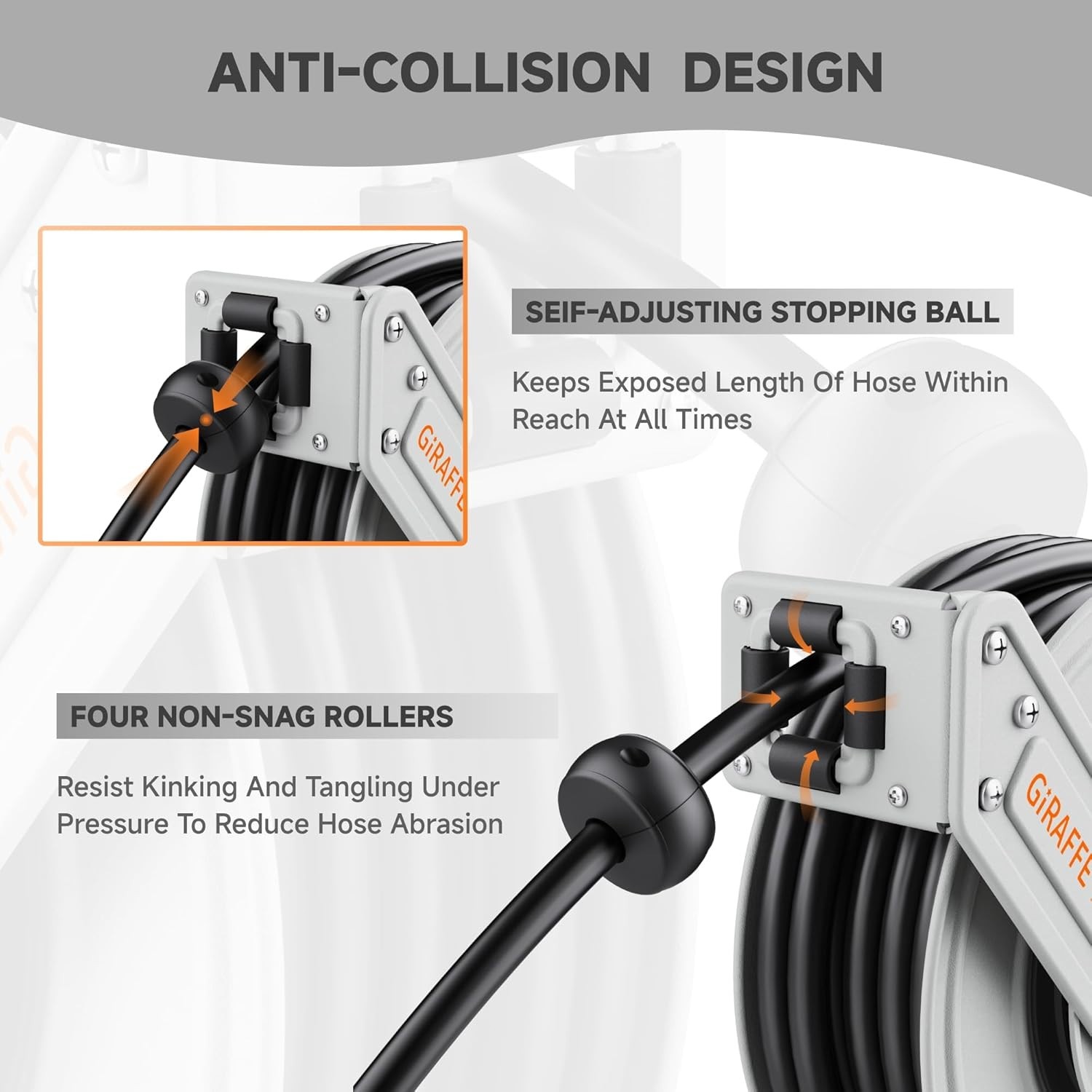 Giraffe Tools Pressure Washer Hose Reel with 65ft Replaceable Hose 3200 PSI