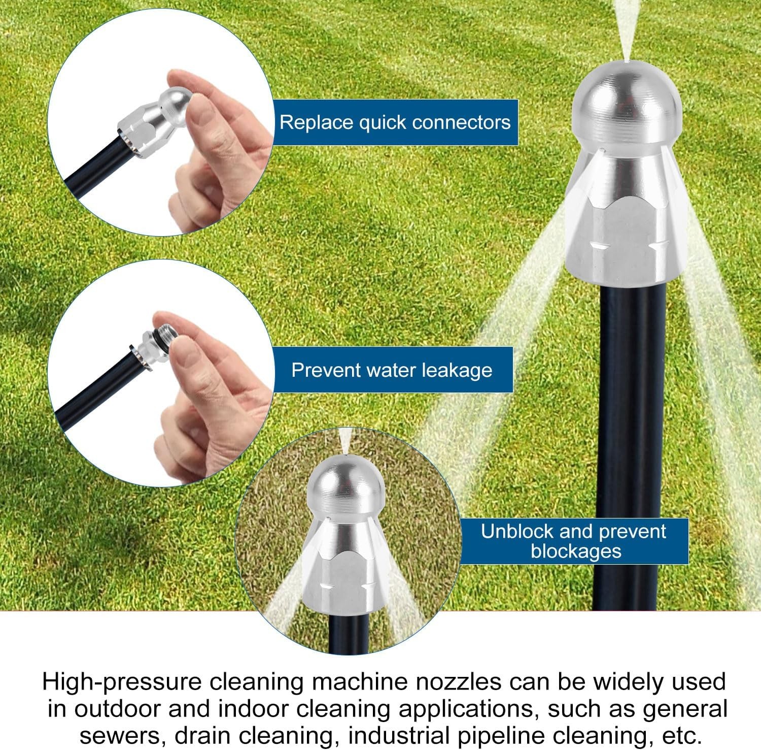 4pcs Sewer Jetter Nozzle & 1/4″ NPT Quick Connector Stainless Steel 5000 PSI
