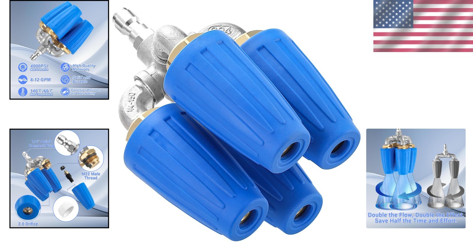 Turbo Nozzle for Efficient Cleaning, 360° Rotation
