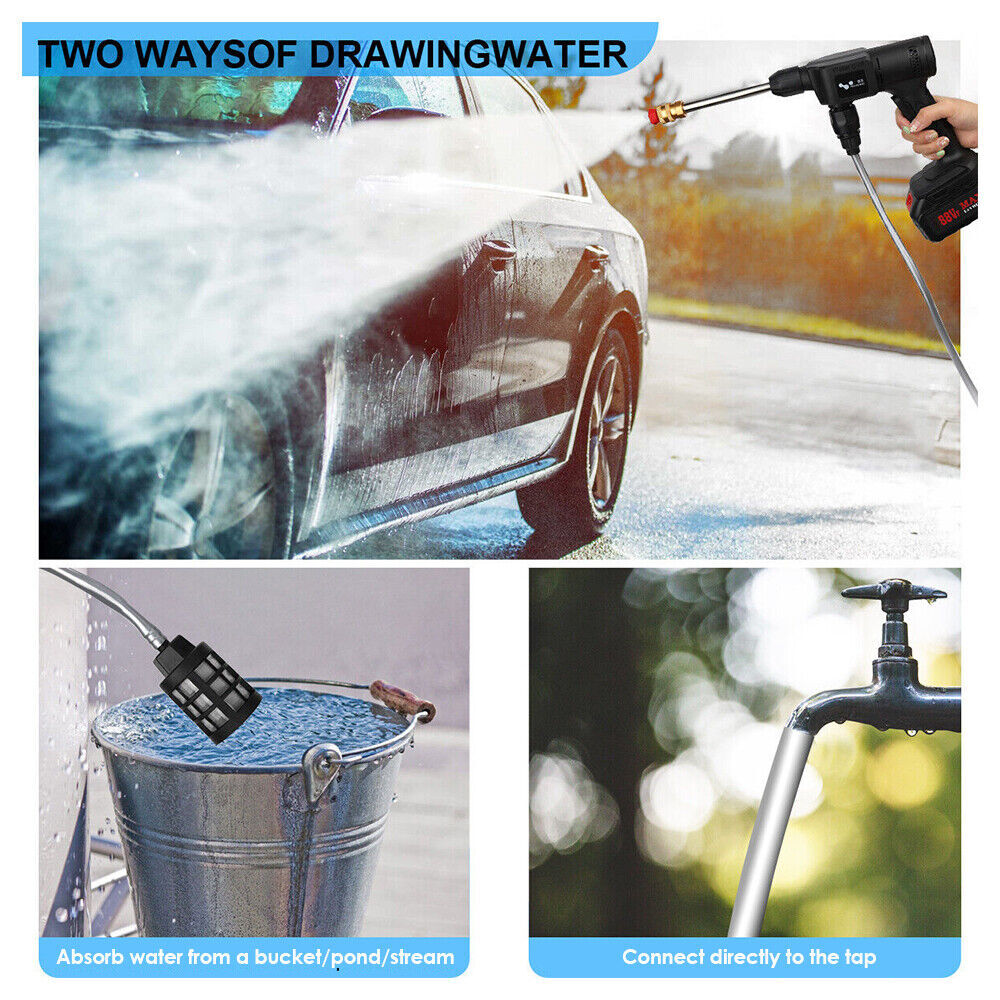 2 Battery Cordless Water Spray Gun Portable High Pressure Car Washer Cleaner 5M