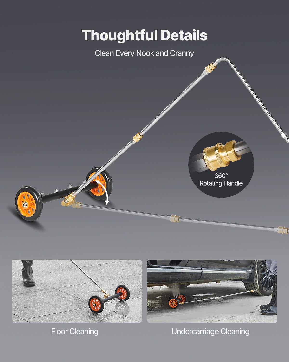 VEVOR 16″ Pressure Washer Undercarriage Cleaner with 2 Wheels 2 Extended Wands