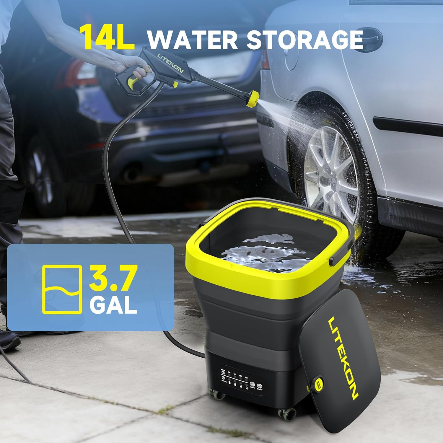 Portable Cordless Pressure Washer 750Psi, 4.5Gal Tank, 6-in-1 Nozzle