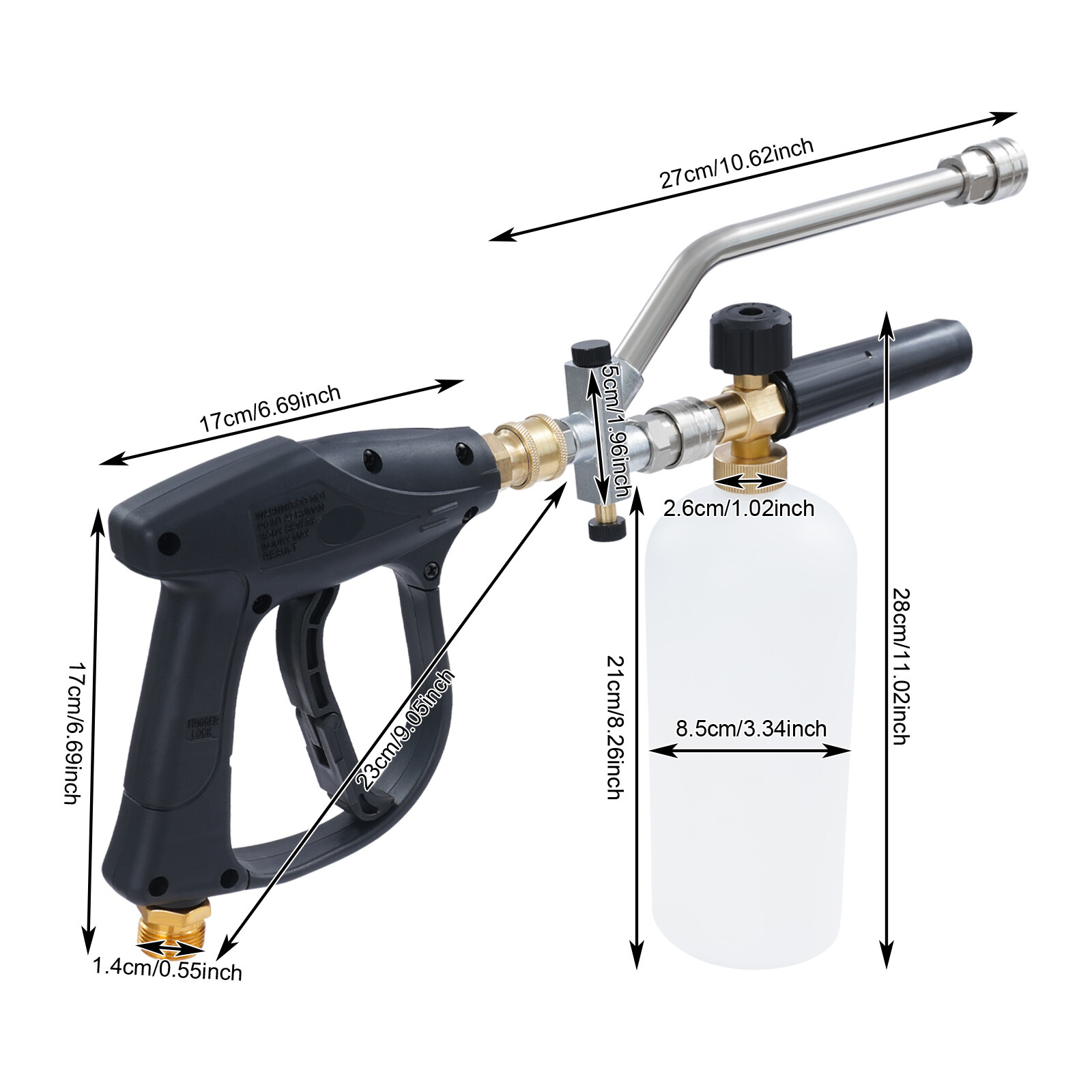 6.69in 0.22Gal Black/Silver Steel Pressure Washer Gun With 5 Replaceable Nozzles