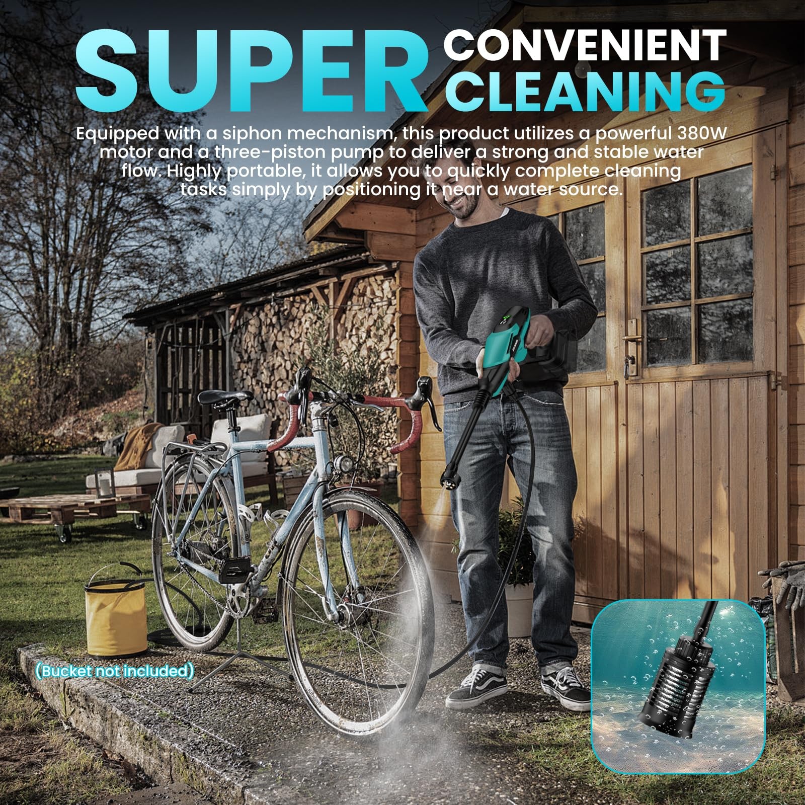 Portable Washer Cordless 800 PSI 6-in-1 Nozzle 3 Level Adjustable Makita 18V