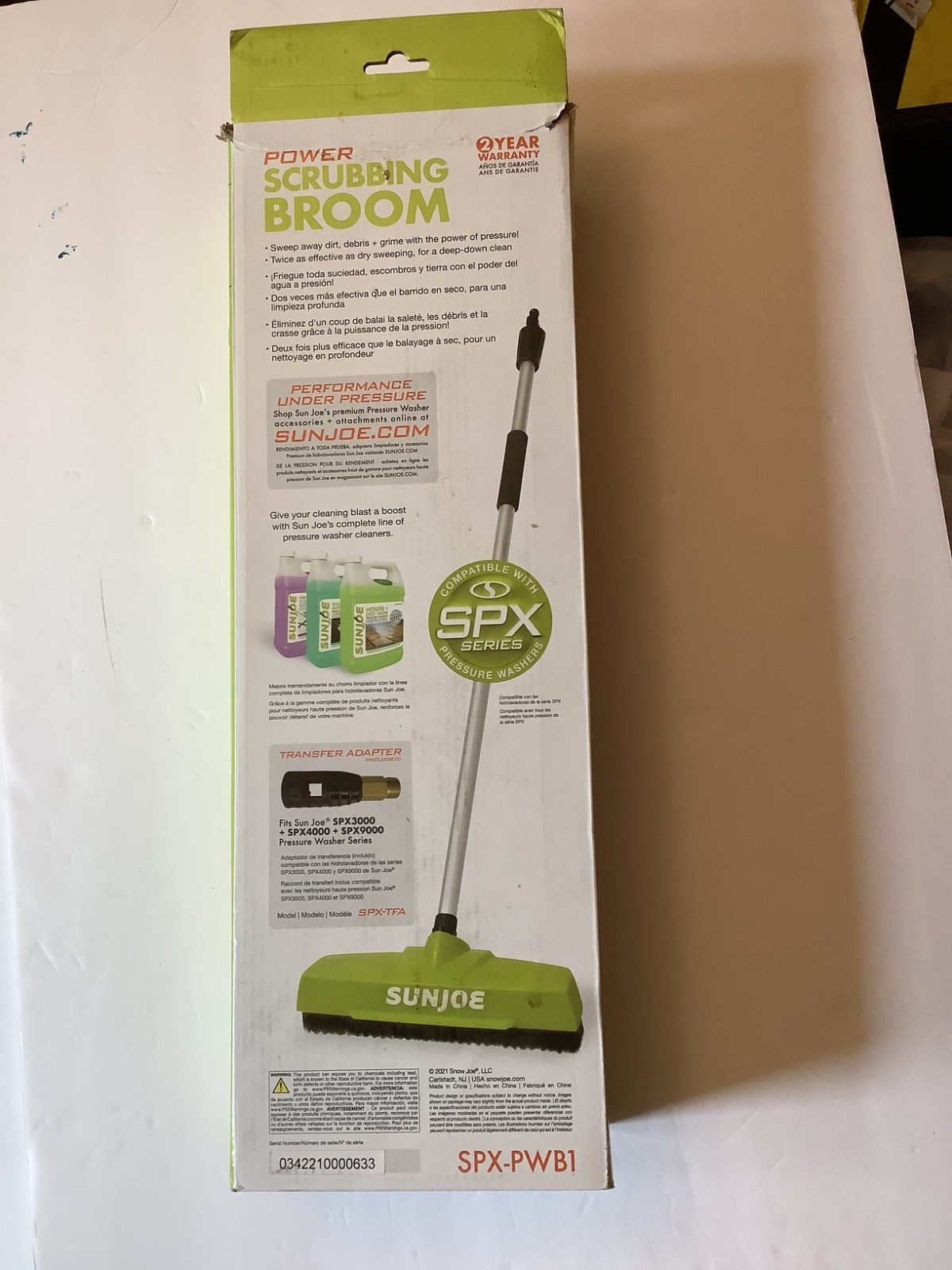 Sun Joe SPX-PWB1 Power Scrubbing Broom for SPX Series Pressure Washers New