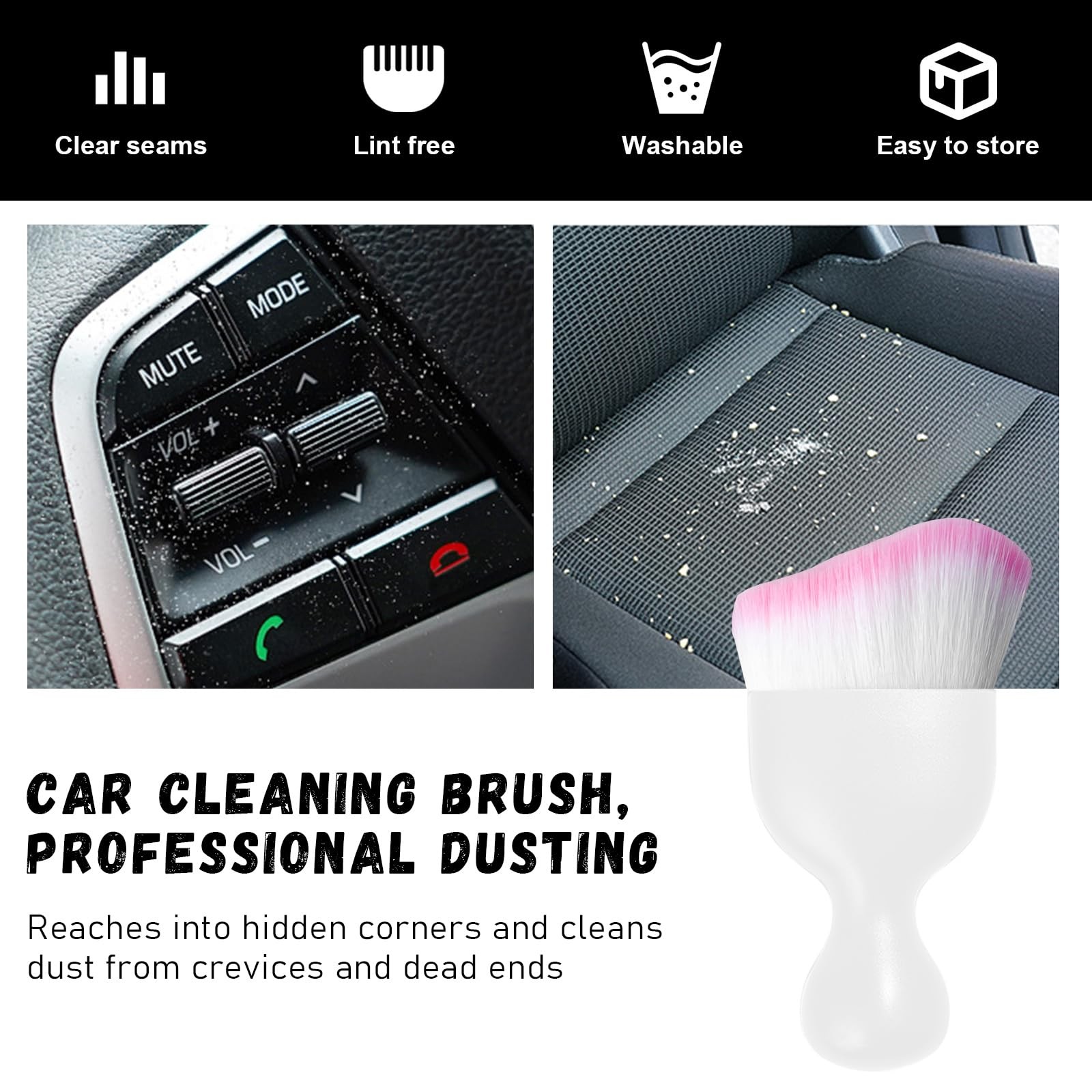 Ziciner 2 PCS Car Detailing Brush, Curved Soft 2 PCS, White/White/Pink