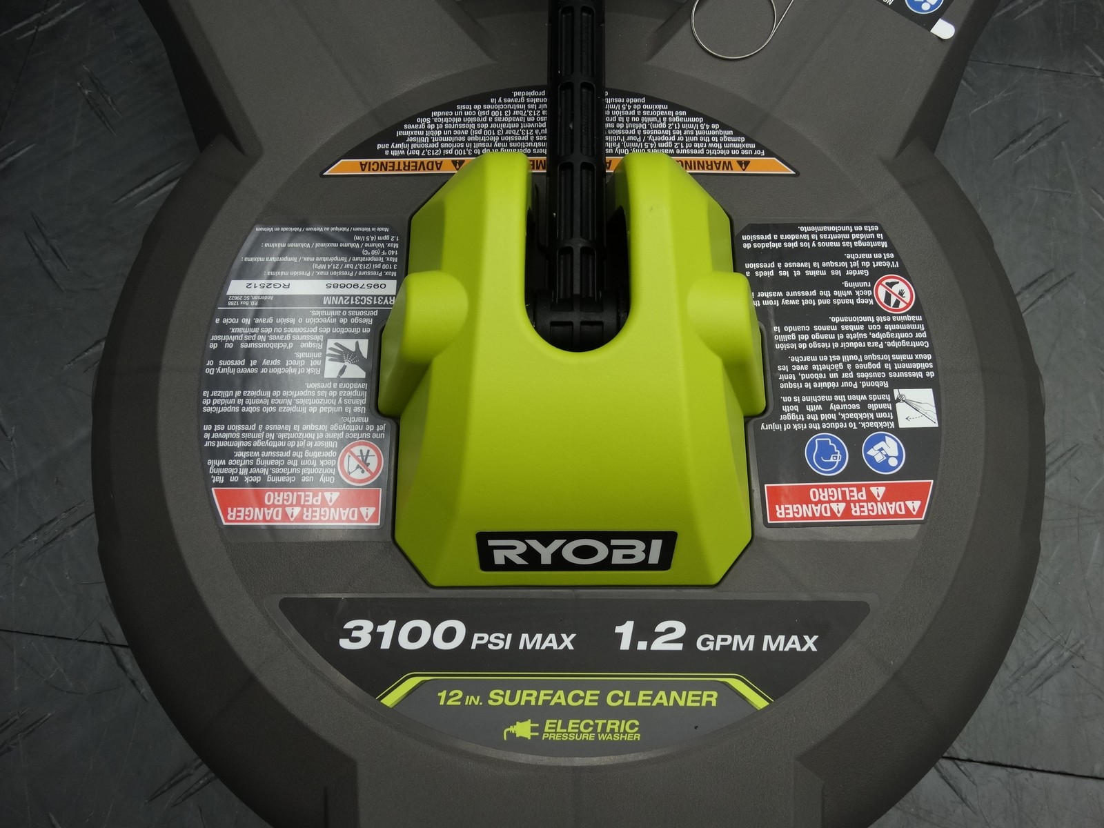 RYOBI 12 in 3100 PSI Electric Pressure Washer Surface Cleaner with Caster Wheels