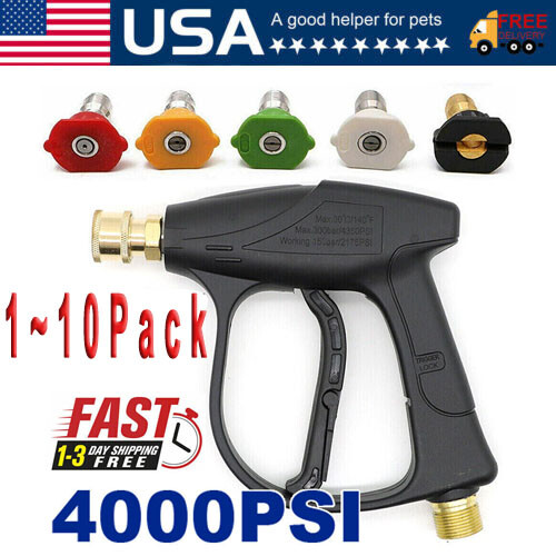 1/4″ High Pressure Washer Gun 4000 PSI Car Wash Foam Spray Short Wand w/5 Nozzle