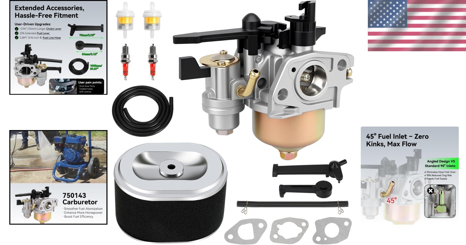 Powerhorse 750143 Carburetor with Enhanced Gasket & Extended Levers – 212cc 6HP