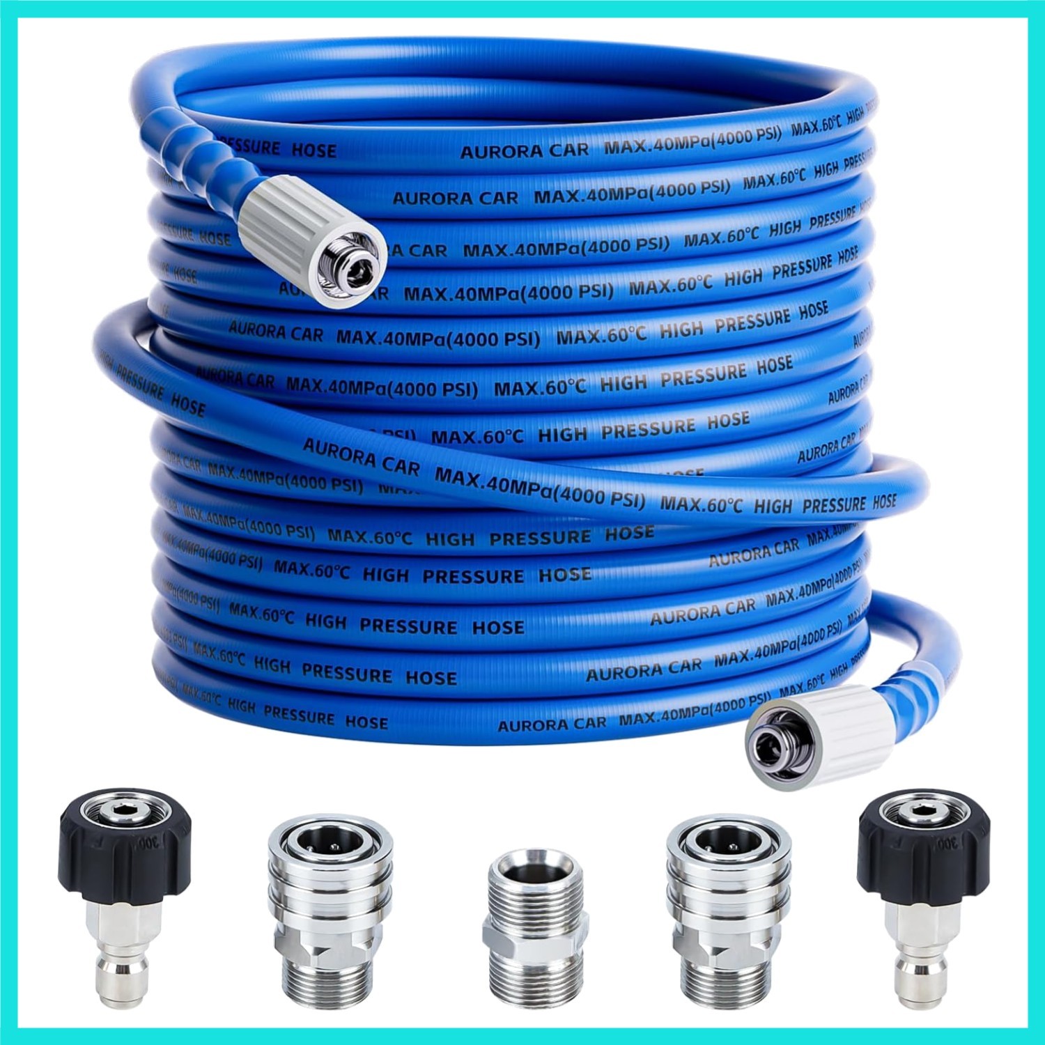 Pressure Washer Hose 50 FT x 1/4″，Kink Resistant Power Washer Hose with M22-1…