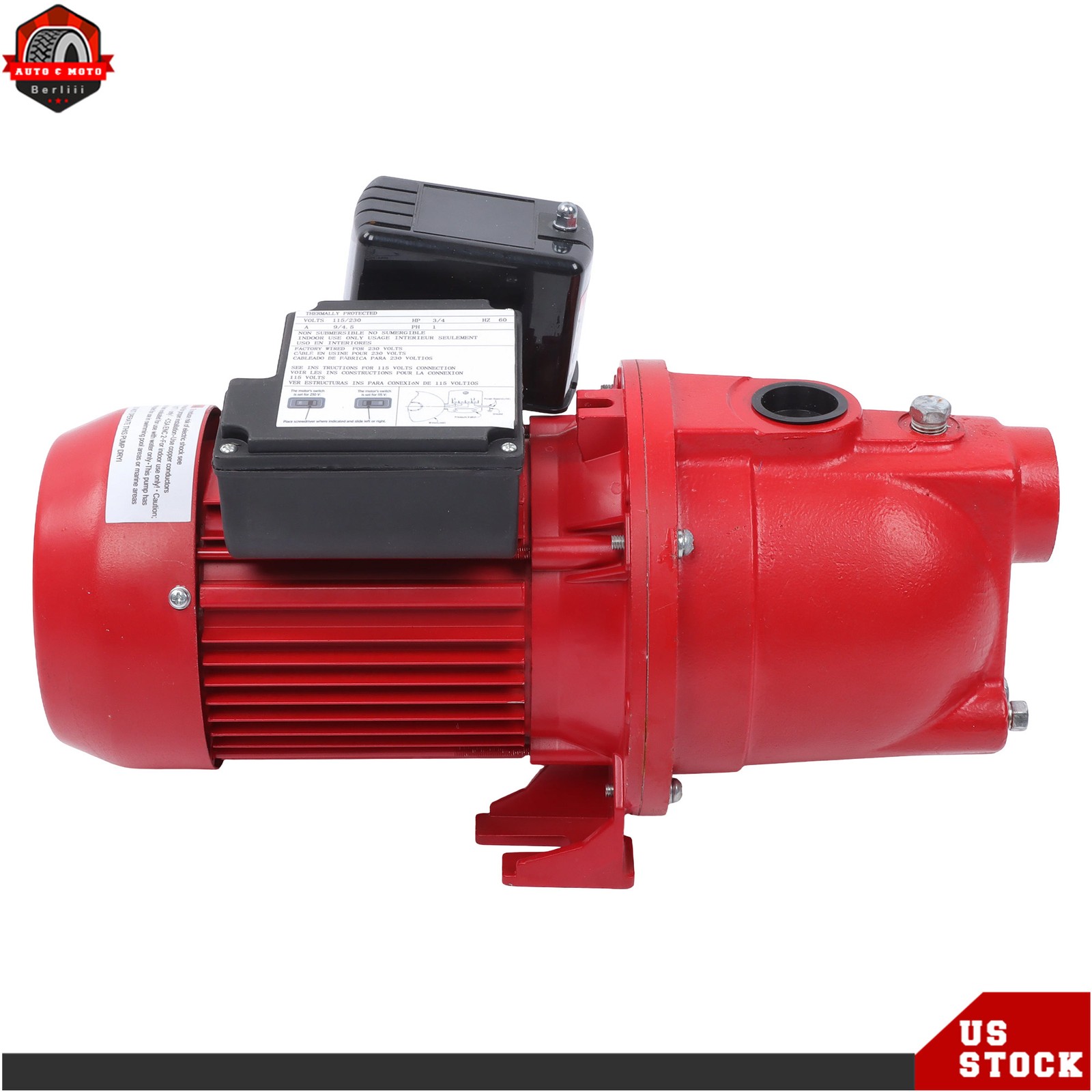 Cast Iron Shallow Well Jet Pump 3/4 HP 13 GPM, 115/230V Dual Voltage, Red