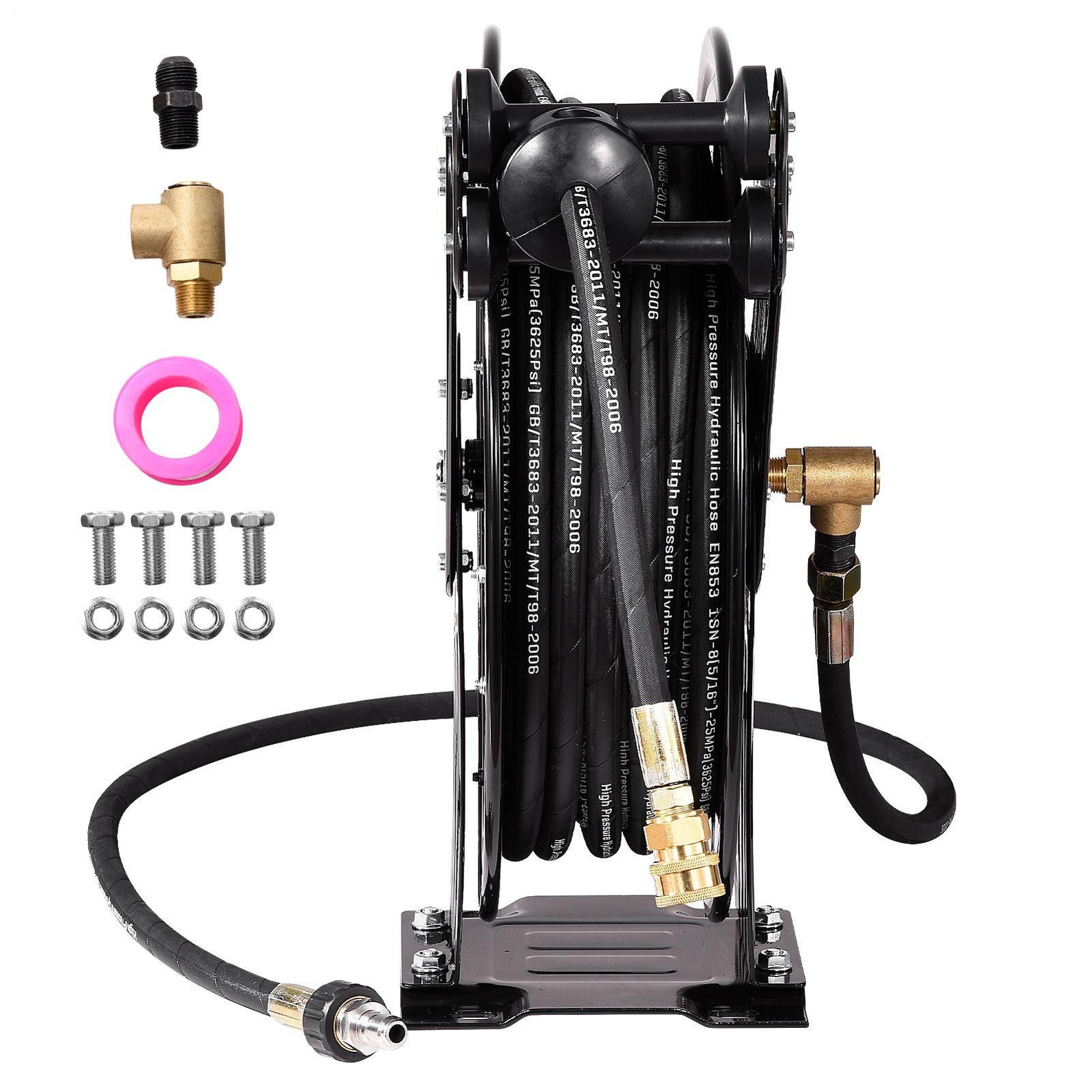 Heavy Duty 3/8″ x 50 ft Retractable Pressure Washer Hose Reel, 4000PSI Hose