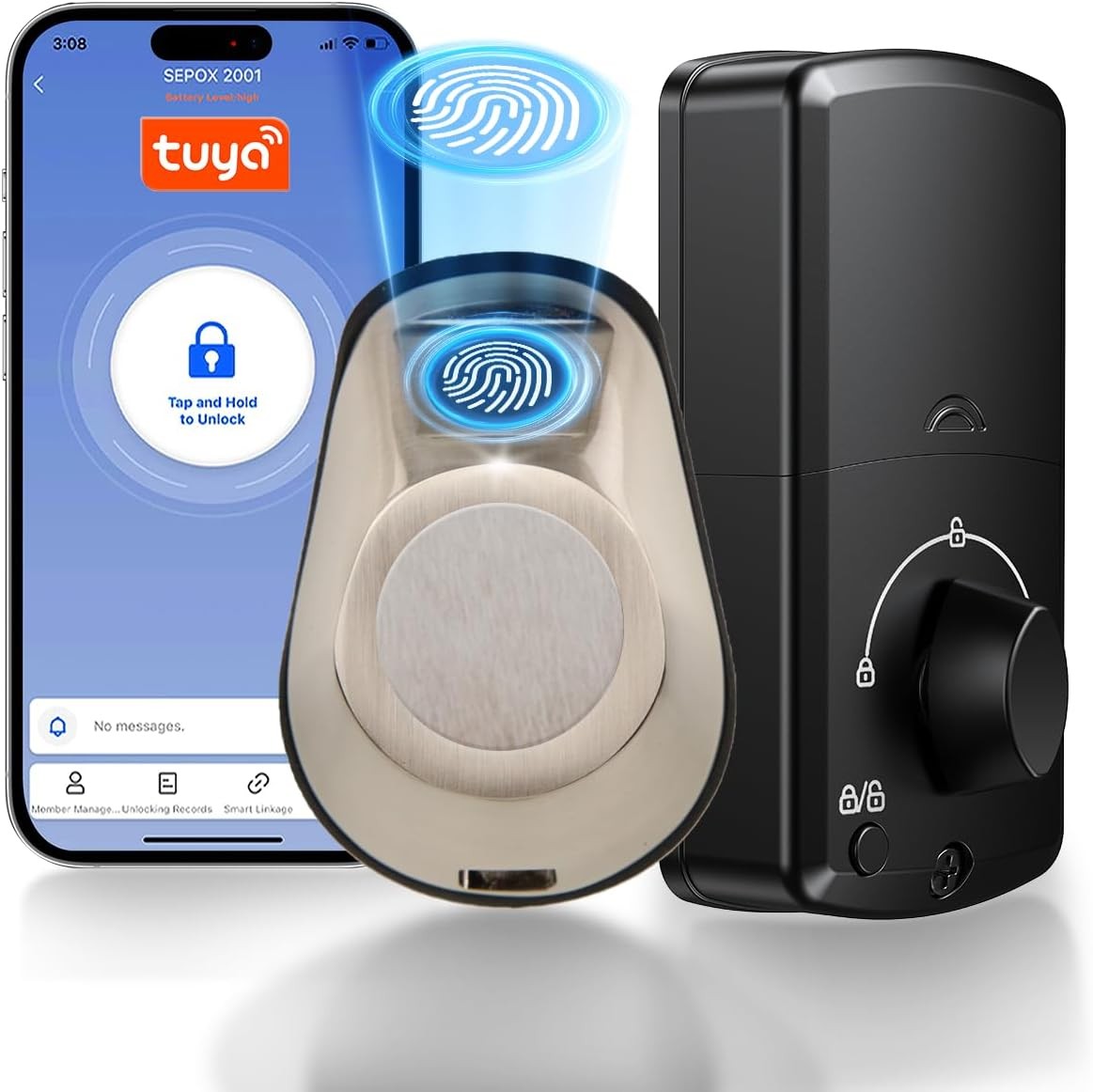 Security Smart Lock Fingerprint Keyless Entry Door Lock Wi-Fi Deadbolt Gateway A