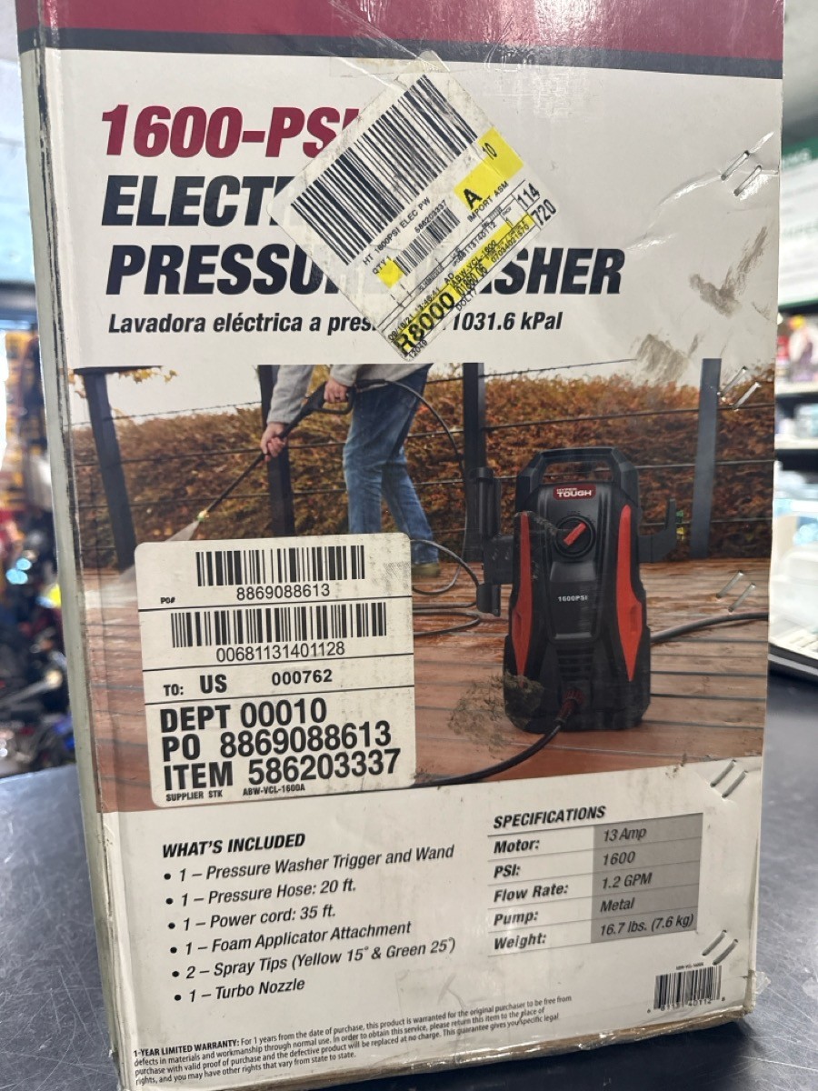 Hyper Tough 1600 PSI Electric Pressure Washer (HPB022983)