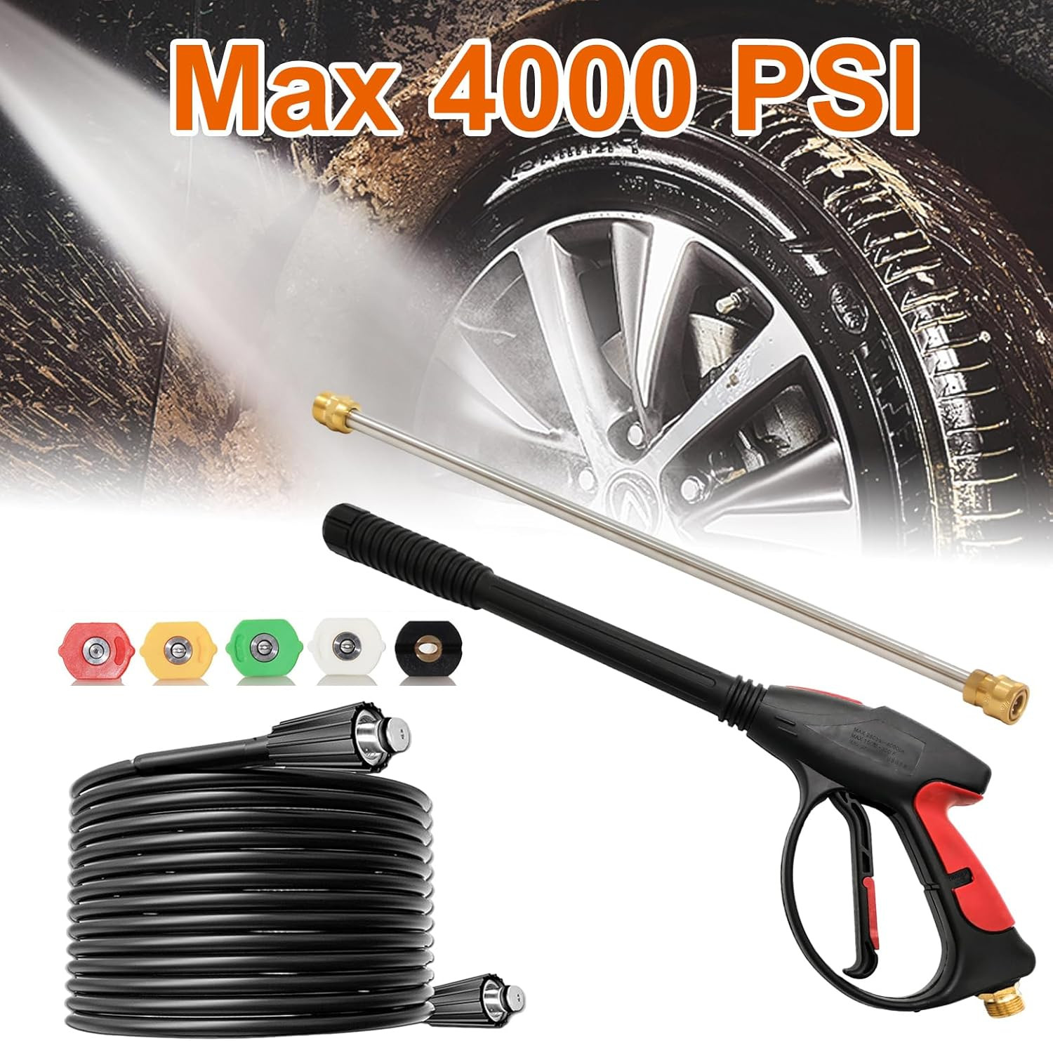 Kit de pistola y manguera para hidrolavadora 4000 PSI con 26 pies
