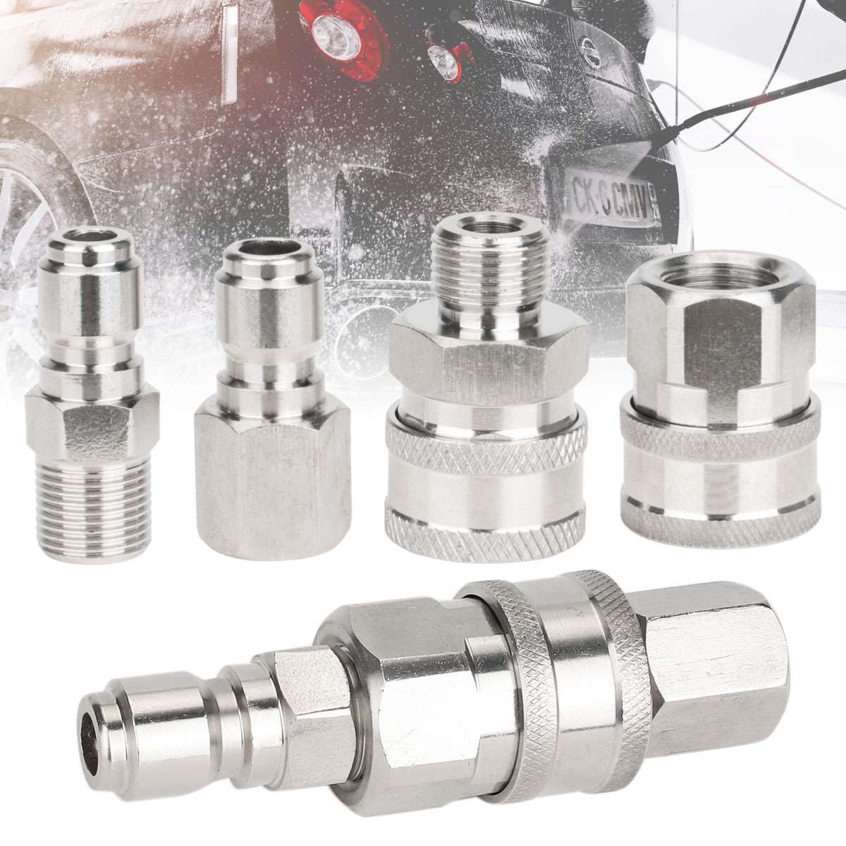 4Pcs 3/8″ NPT Stainless Steel Quick Connect Fitting Pressure Washer Adapter Set