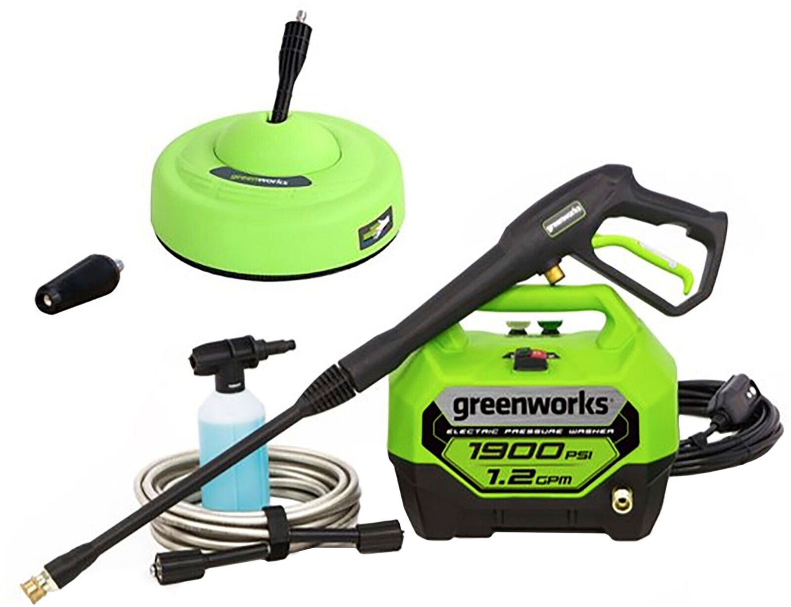 Greenworks 1900 PSI 1.2 GPM Electric Pressure Washer Combo Kit, Green ~ New