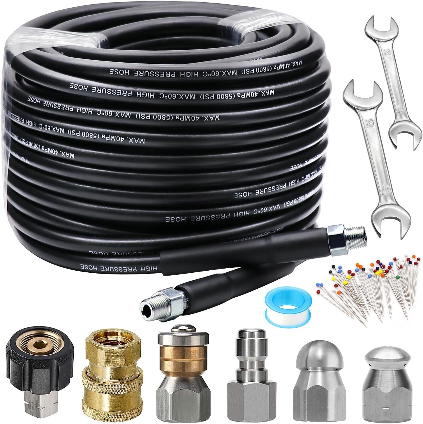 High-Pressure 100FT Drain Cleaner Hose with Nozzles for Pressure Washer Use