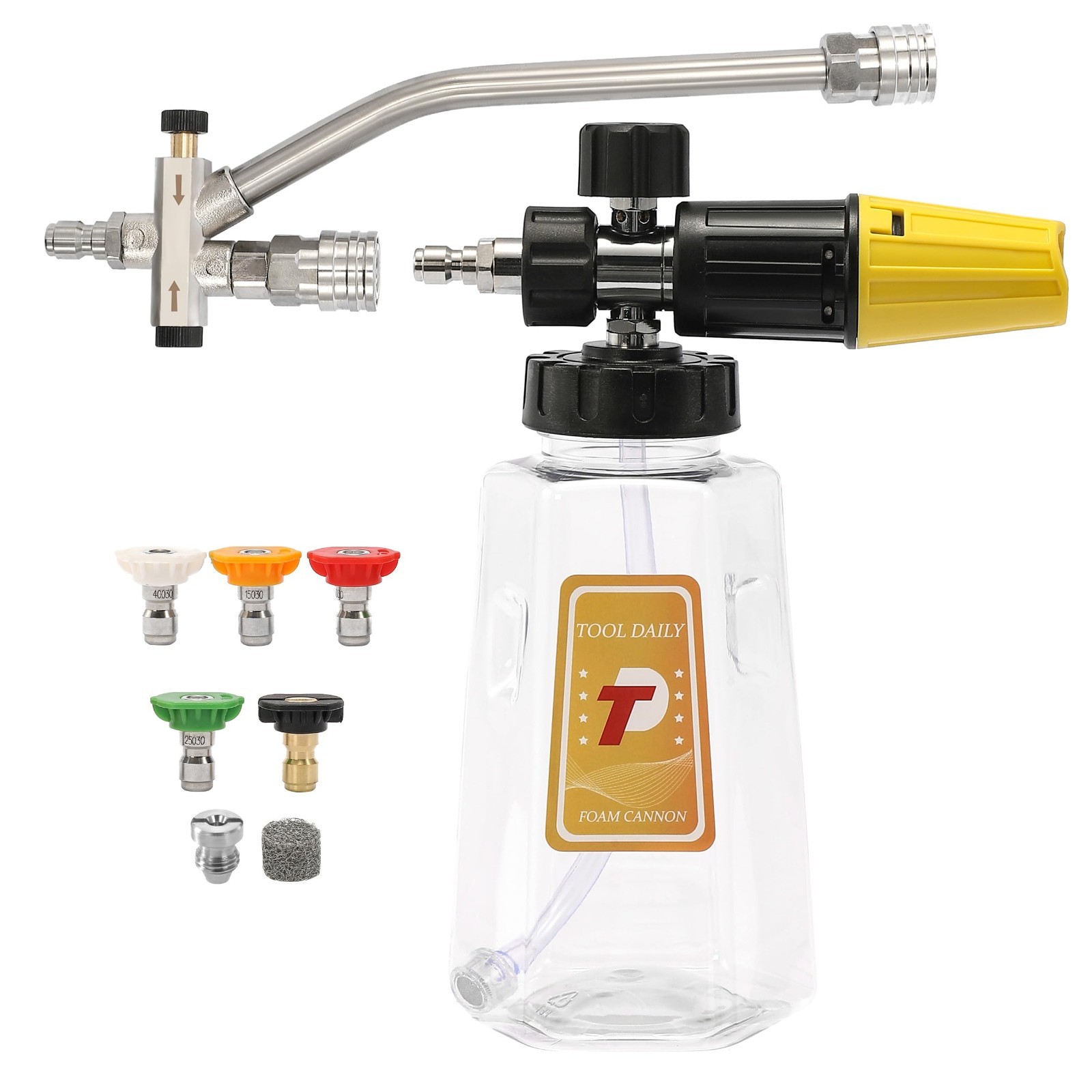 Pressure Washer Foam Cannon with Dual Connector, 5 Nozzles & Quick Connect Tip