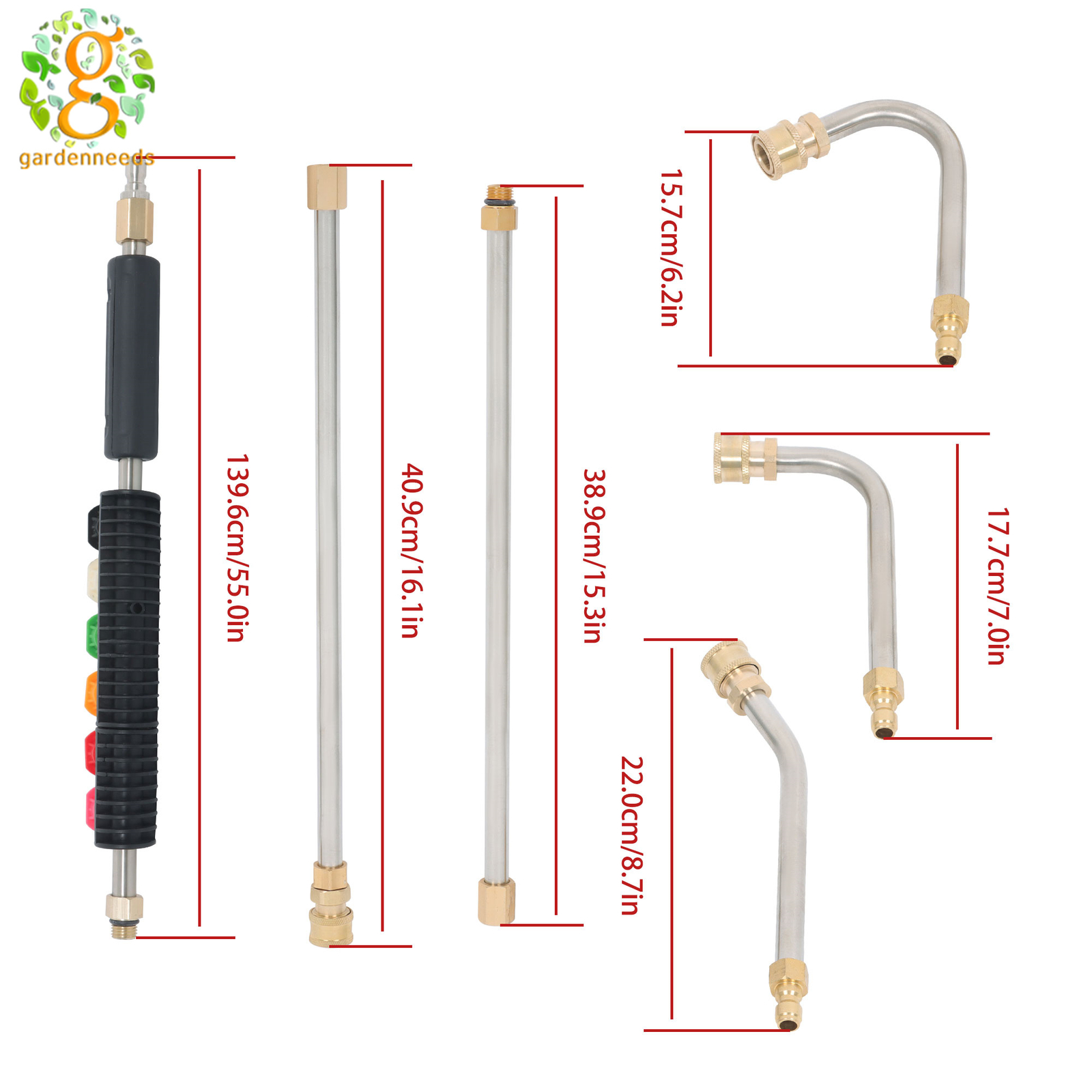 9 Pcs 97 Feet Water Gun 1/4 In 4000 Psi High Pressure Washer Extension Wand