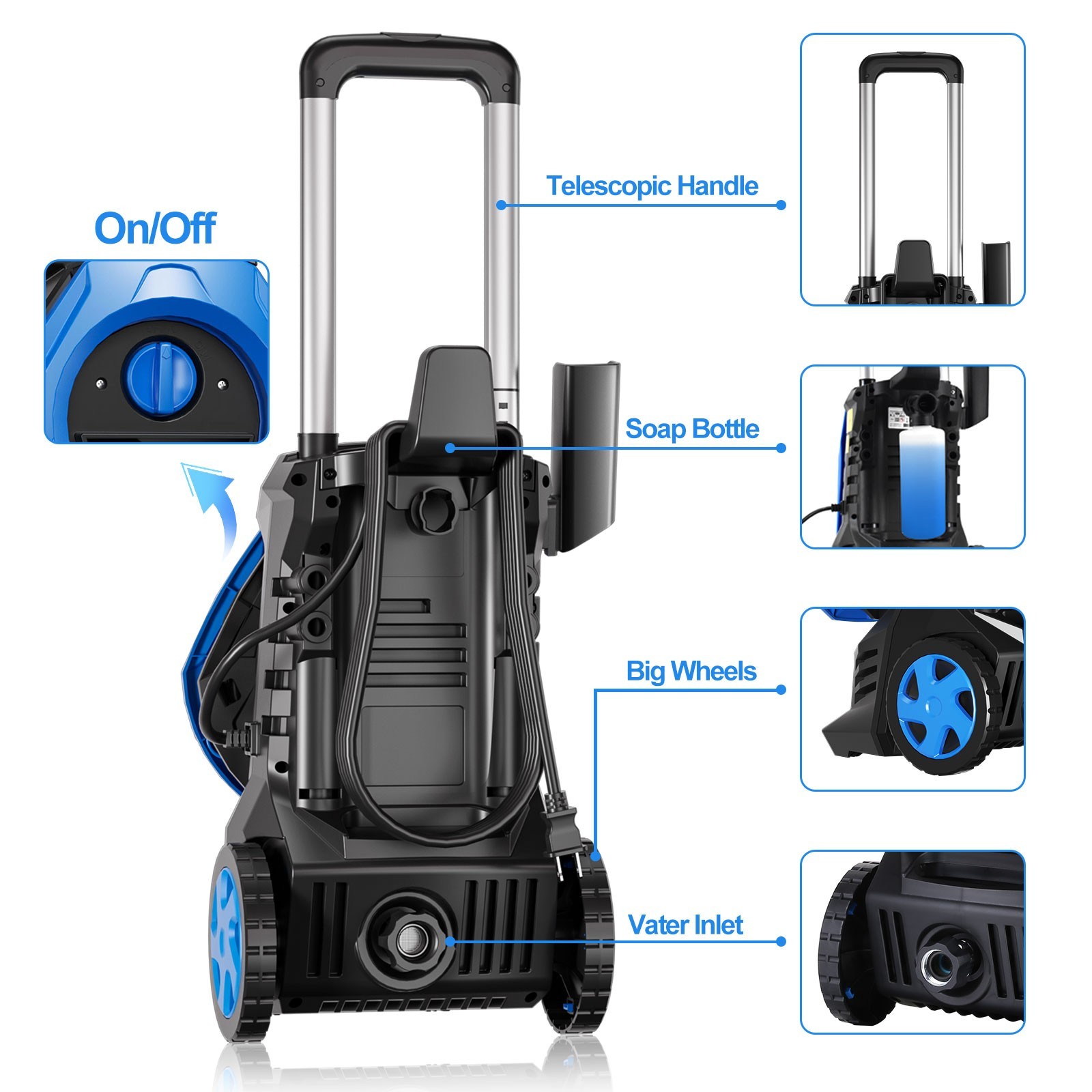 Pressure Washer 4200PSI 2.5GPM, Steel Lance, 4 Nozzle Tips, for Car, Patio