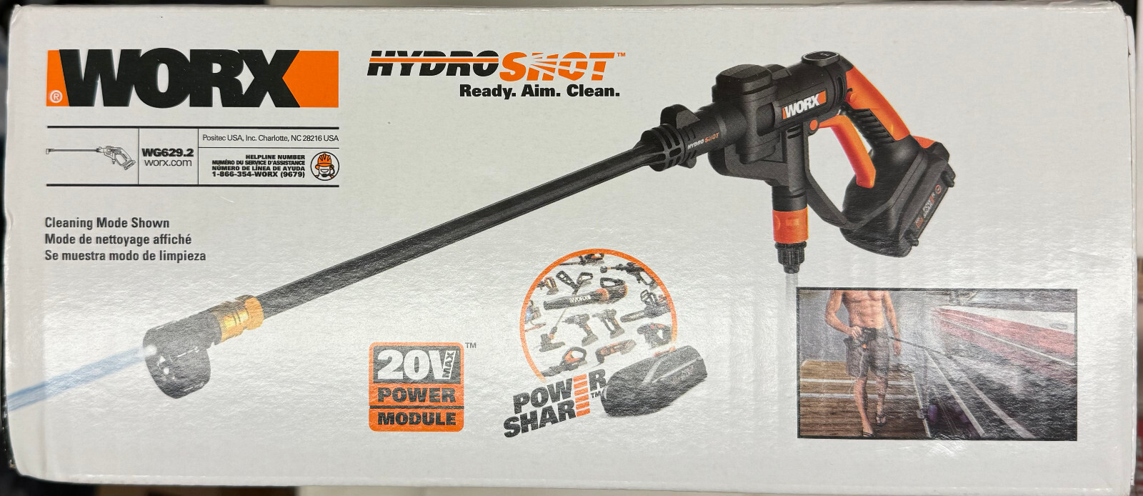 Worx “HydroShot” 20V Max Lithium Portable Power Cleaner 320psi (WG629.2)