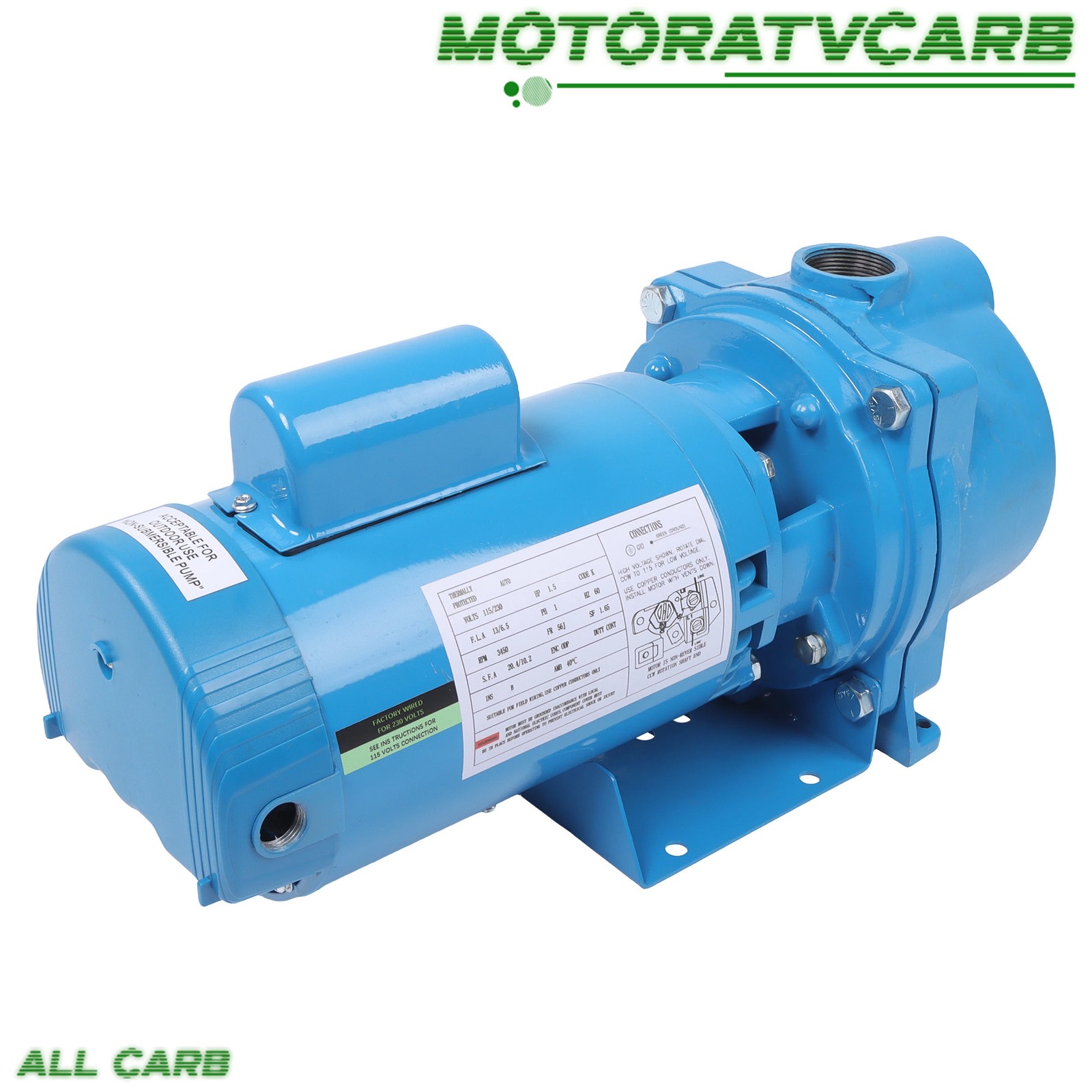 ALL-CARB GT15 1.5 HP Water Well Irrigation Sprinkler Pump 115/230V Self Priming