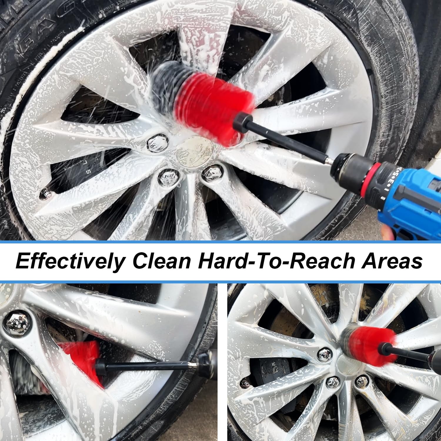 Wheel Brush Kit, Soft Drill Cleaner Brush, No Scratches Red/Black,2pcs