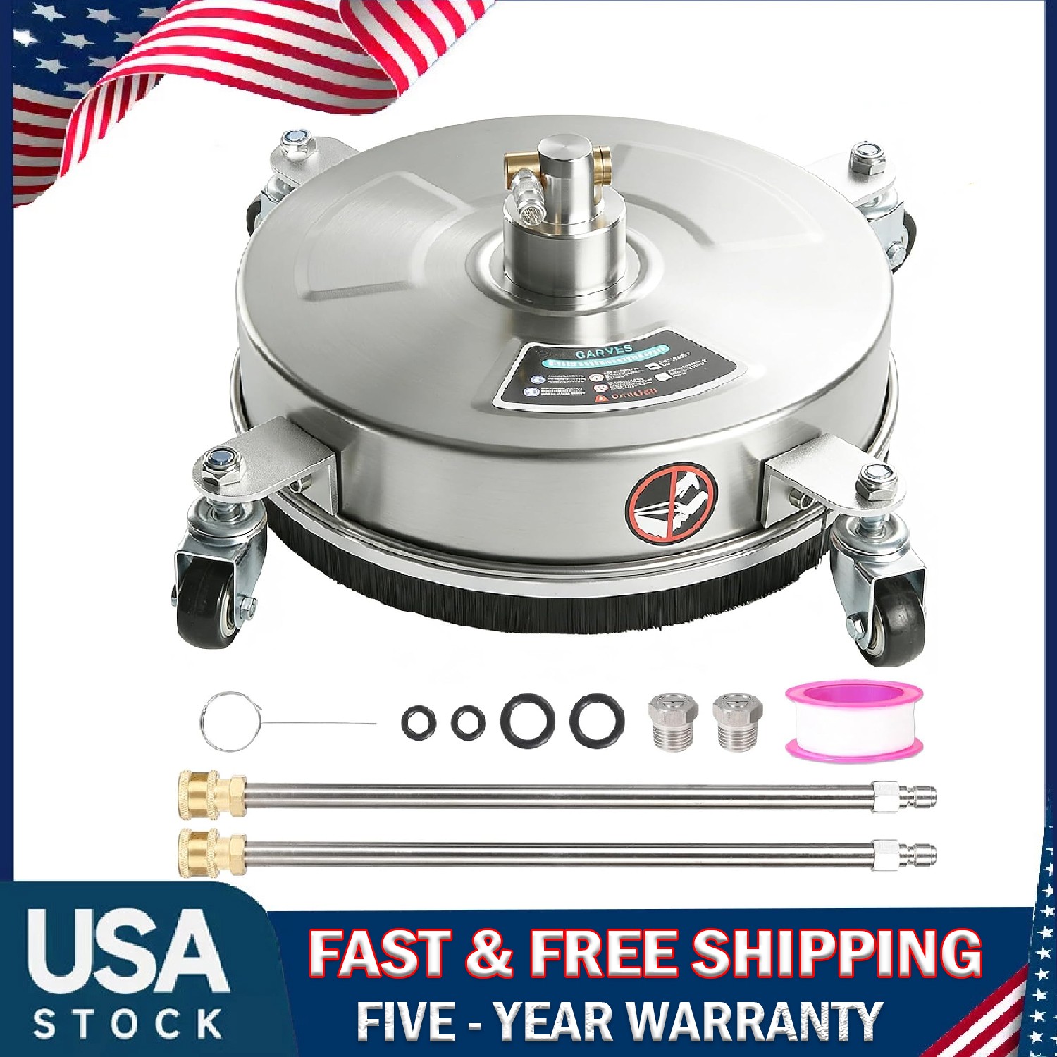18″ Pressure Washer Surface Cleaner with Wheels 4000 PSI Stainless Steel Patio