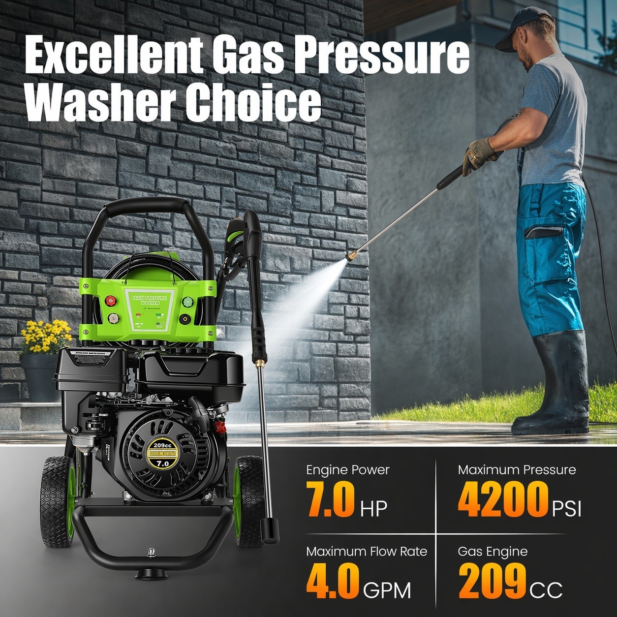 High Pressure Washer 4200 PSI Commercial Gas Power Cleaner with Swivel Joint