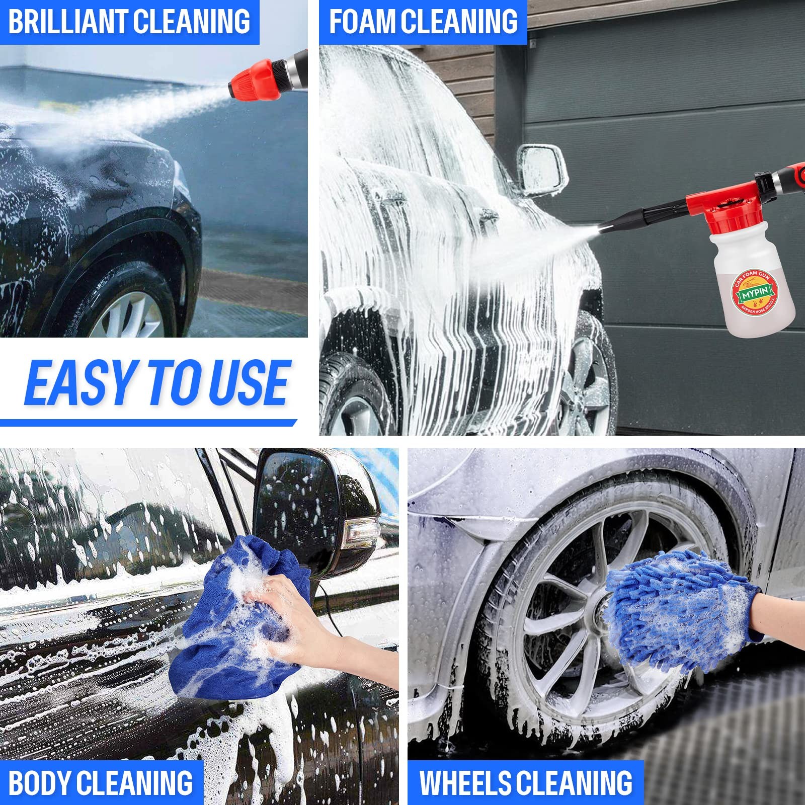 Car Wash Foam Gun/Hose Sprayer, 16 IN 1 Foam Cannon for Car/Garden Cleaning