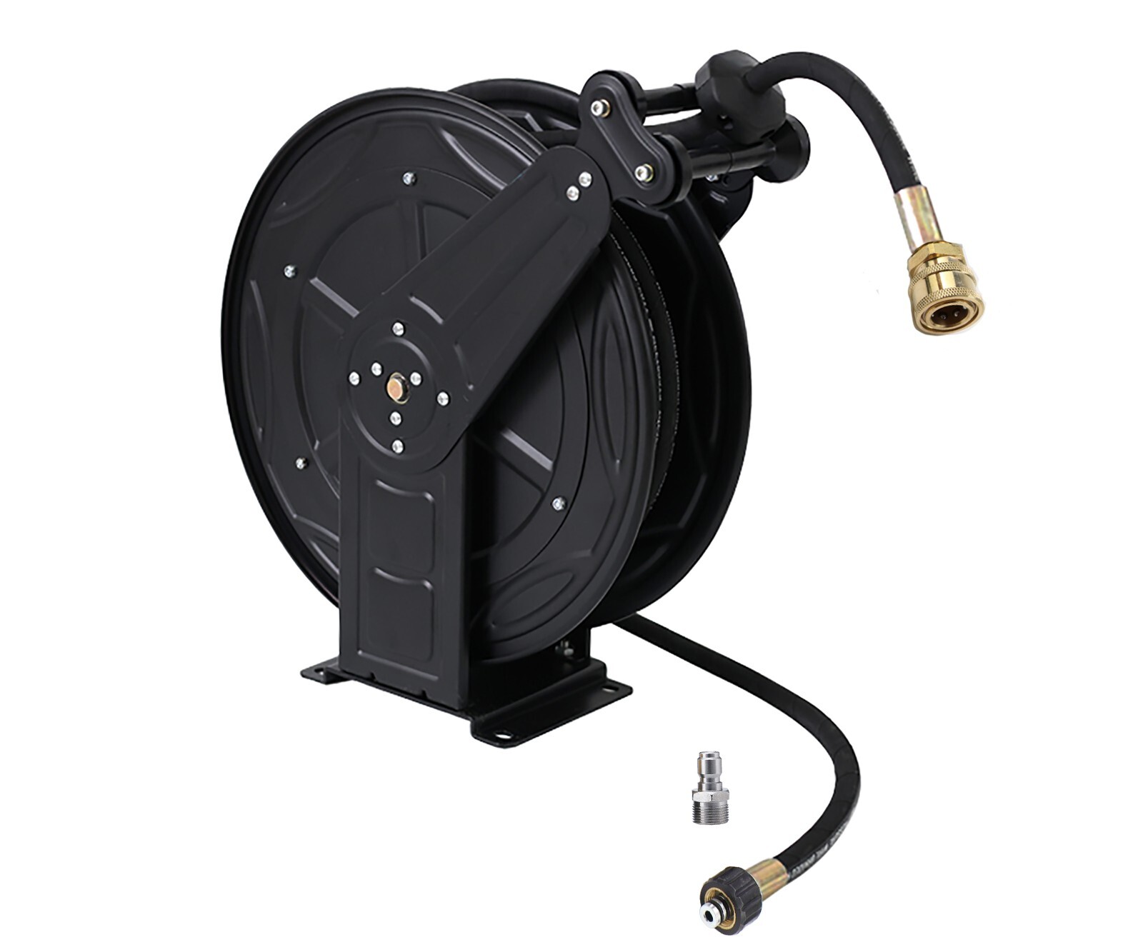 High Pressure Hose Reel for Water/Air/Oil w/ 3/8″X50 FT Power Washer Rubber Hose