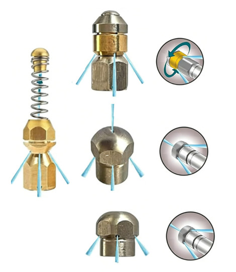 Four Nozzle Set for Pipeline Cleaning with Stainless Steel and Brass Components