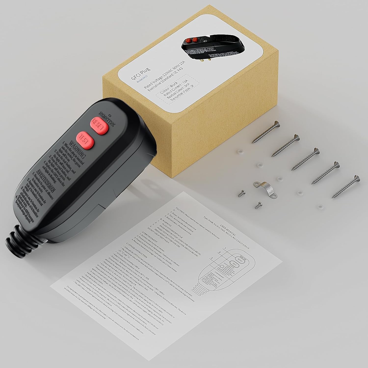 GFCI Auto Reset Plug 15A 3-Prong Waterproof for Pressure Washer & Hot Tub