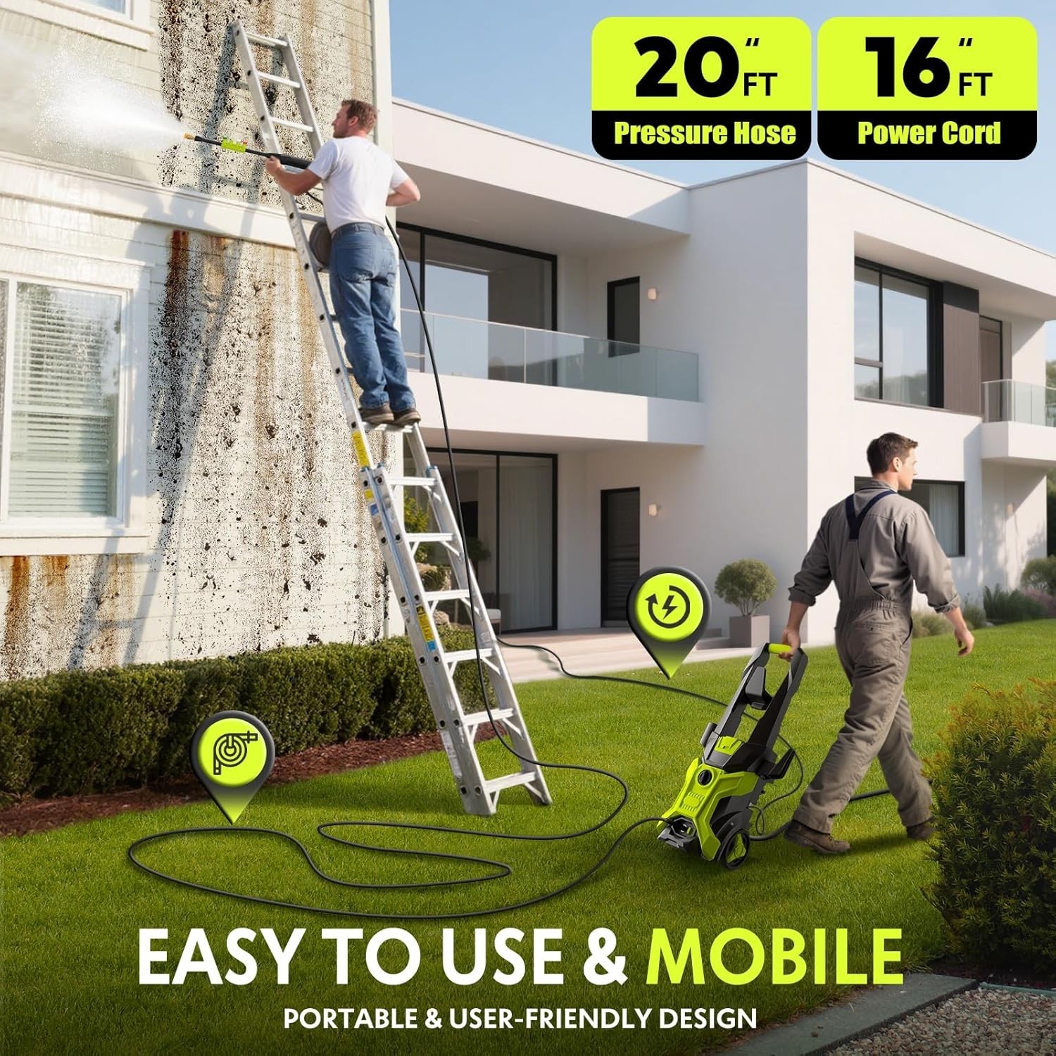 BothLin Electric Pressure Washer 2.5 GPM 4 Quick-Connect Nozzles, 20ft Hose
