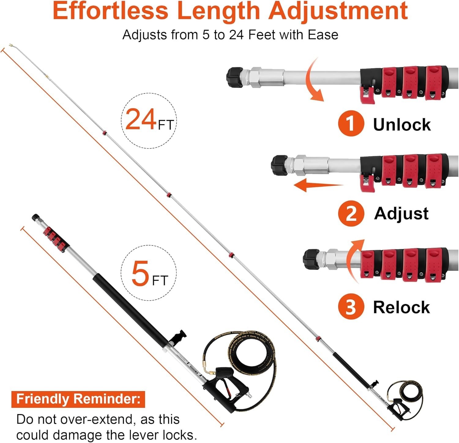 24 FT Telescoping Pressure Washer Wand with Pressure Washer Extension Wand,Gutte