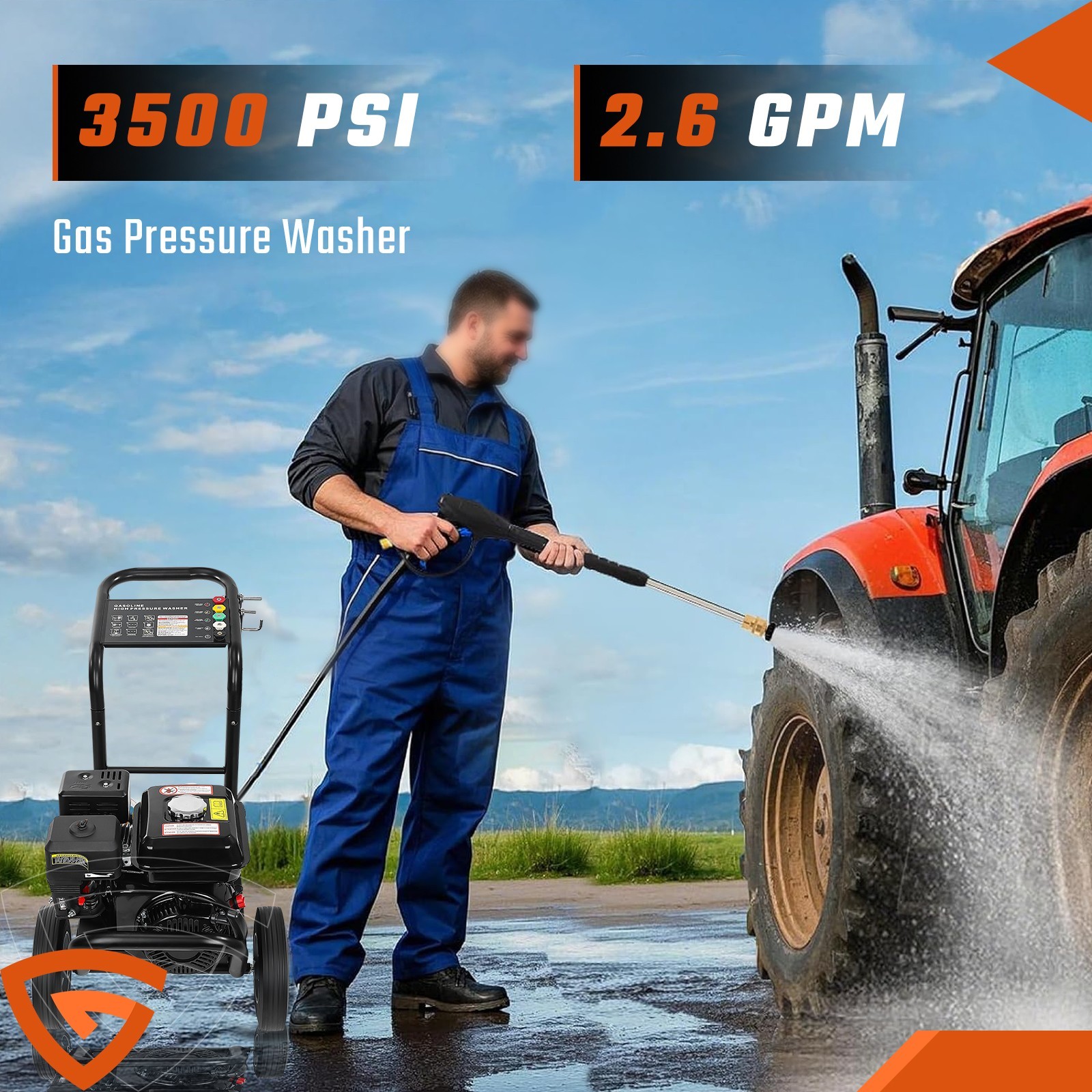 PETROL PRESSURE WASHER for Cars Fences 212cc Cold Water 0.6L OIL CAPACITY 2.6GPM