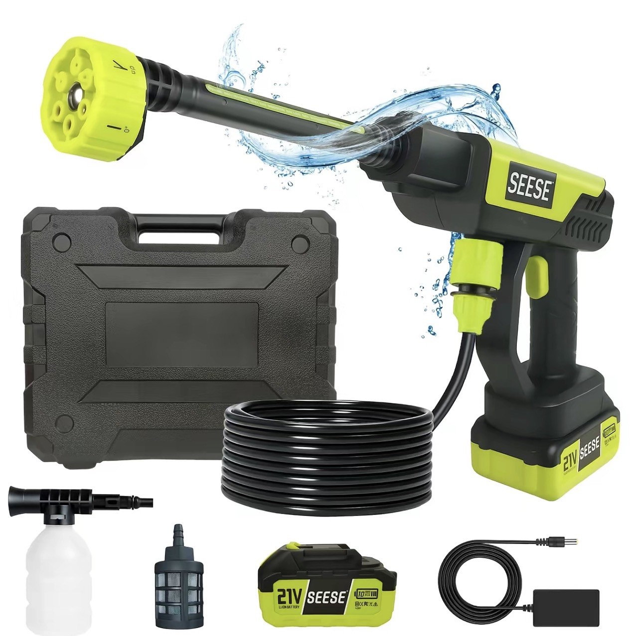 SEESE 1000 PSI Cordless Pressure Washer for Car & Garden with Charger Base