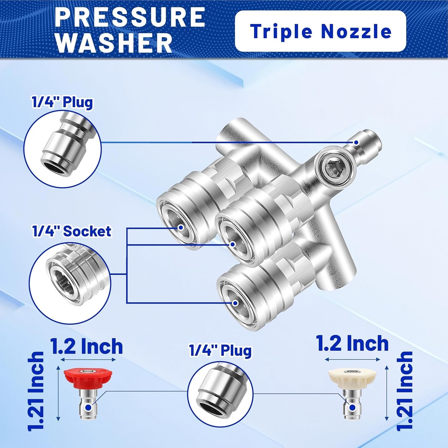 Triple Pressure Washer Nozzle, 3-in-1 Power Washer Tips, 3 Nozzles for Pressu…