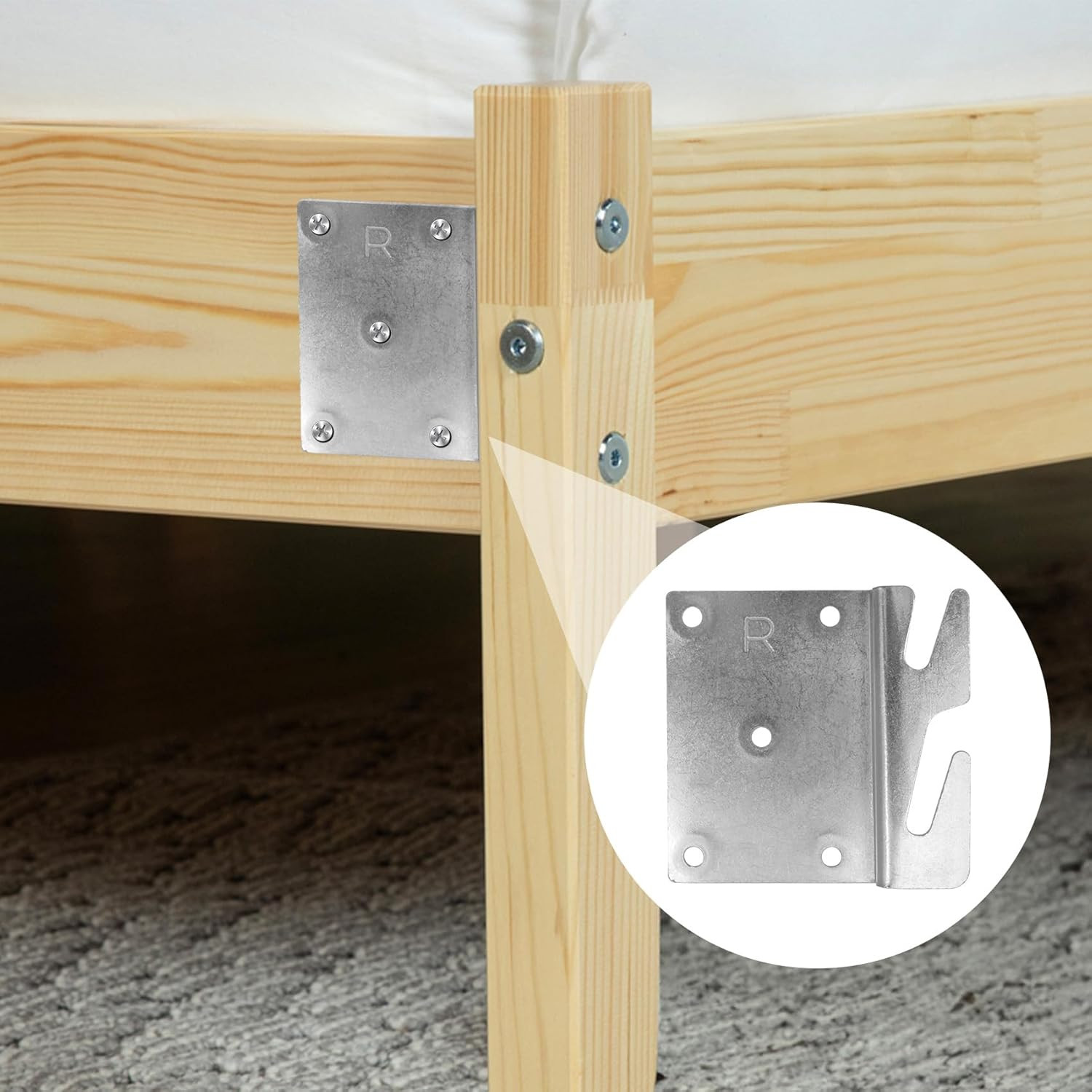 4 PCS Heavy Duty Wood Bed Rail Hook Plates with Screws for Headboard & Footboard