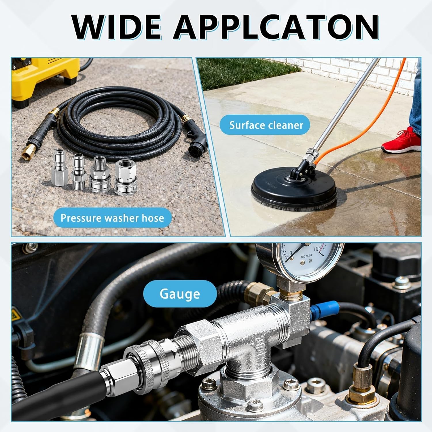 3/8″ Stainless Steel Pressure Washer Quick Connect Kit – 4PCS Adapter Set wit…