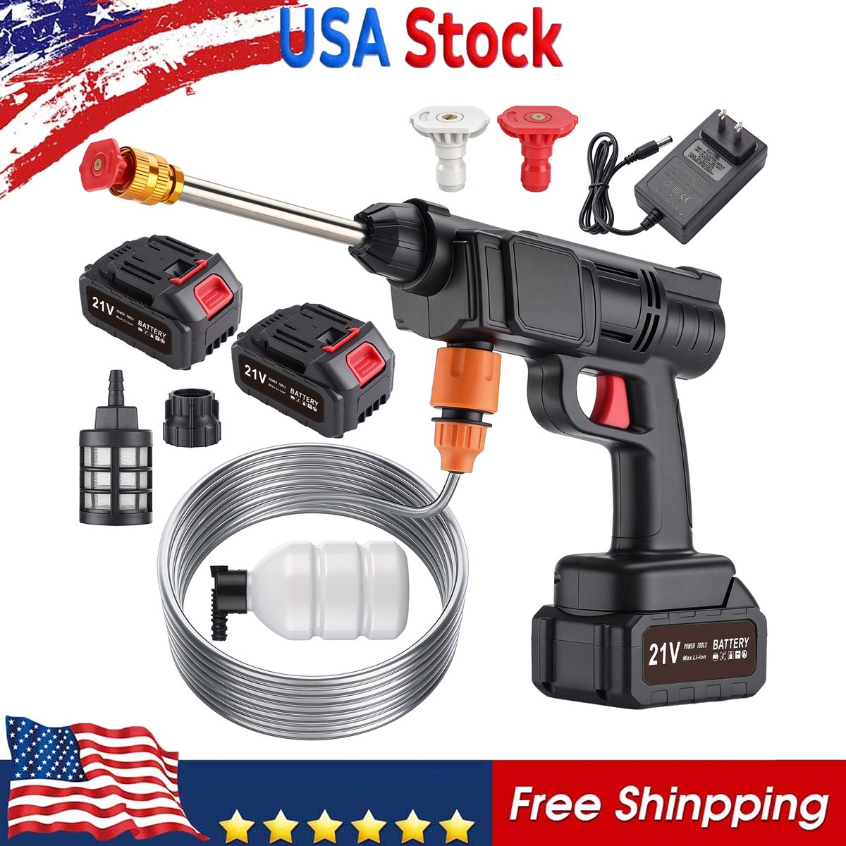 600W Cordless Pressure Washer Portable Car Washer Gun Battery Powered Kit