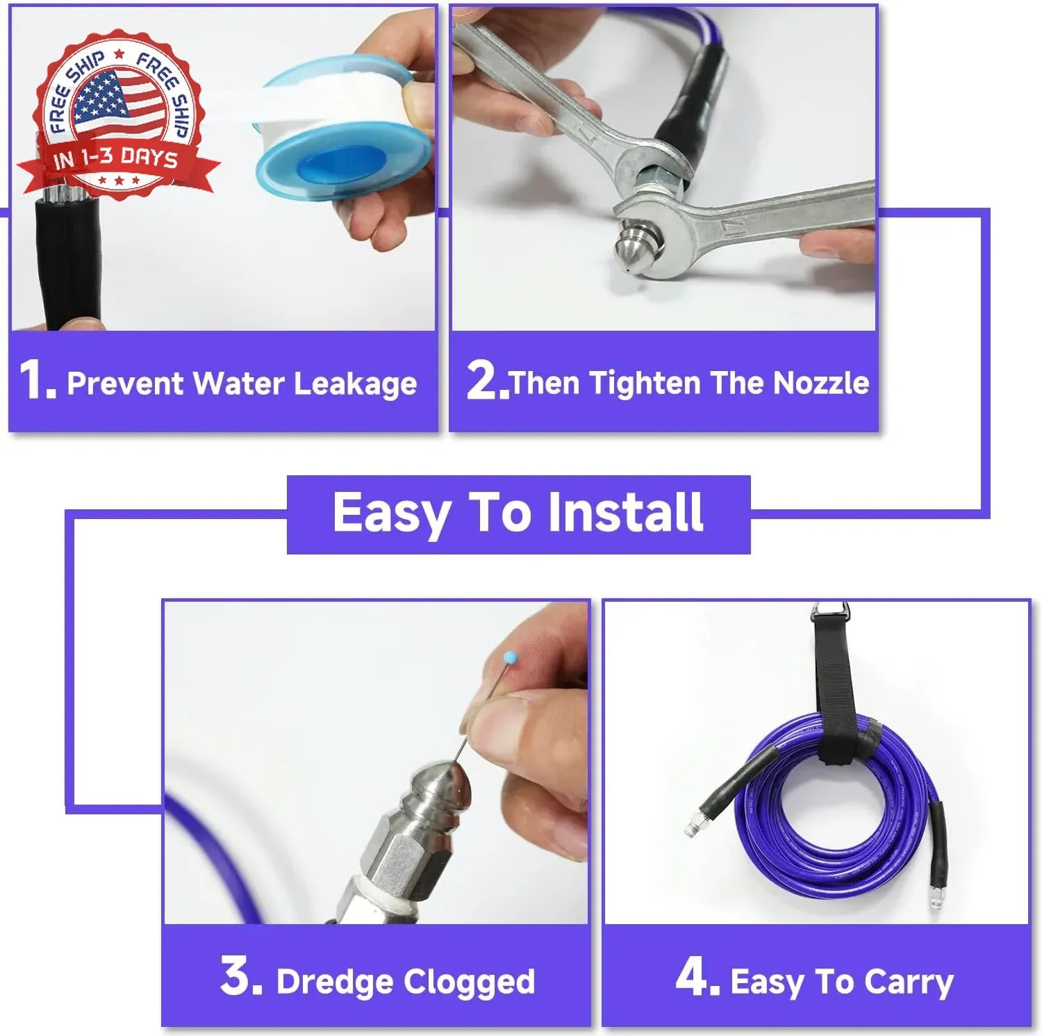 100FT Sewer Jetter Kit Pressure Washer Drain Cleaner Hose 5800PSI Rotating Nozzl