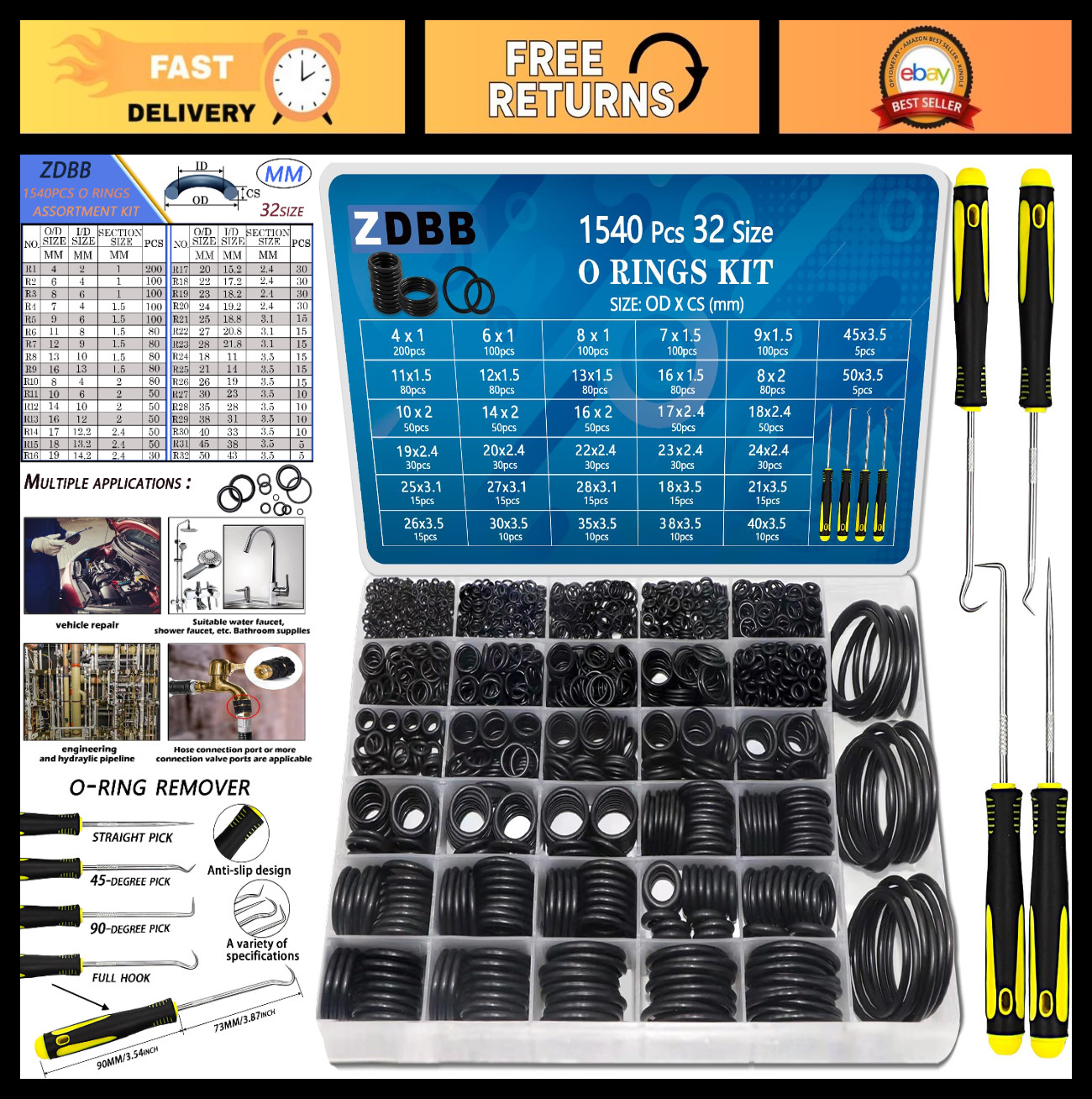 1540 Pcs Metric Nitrile Rubber O-Ring Assortment Kit for Plumbing & Automotive R